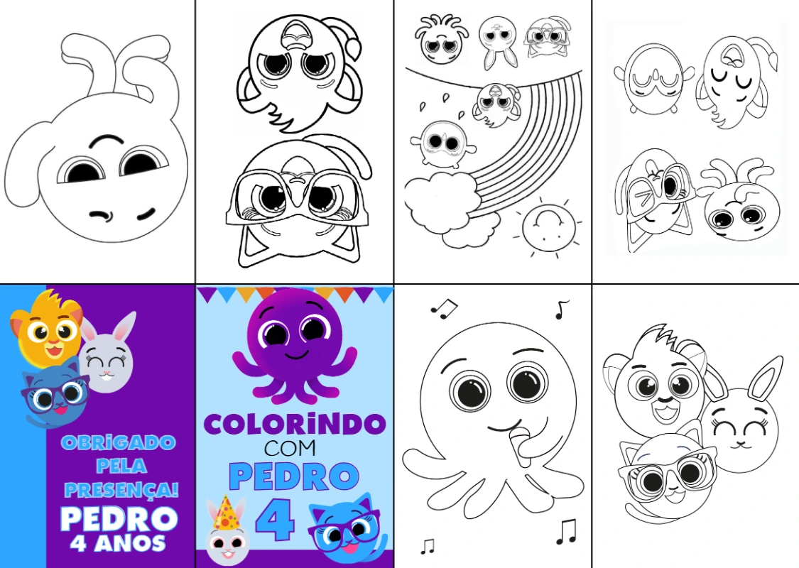 Mini Livro de Colorir Bolofofos Editável Online para Aniversário