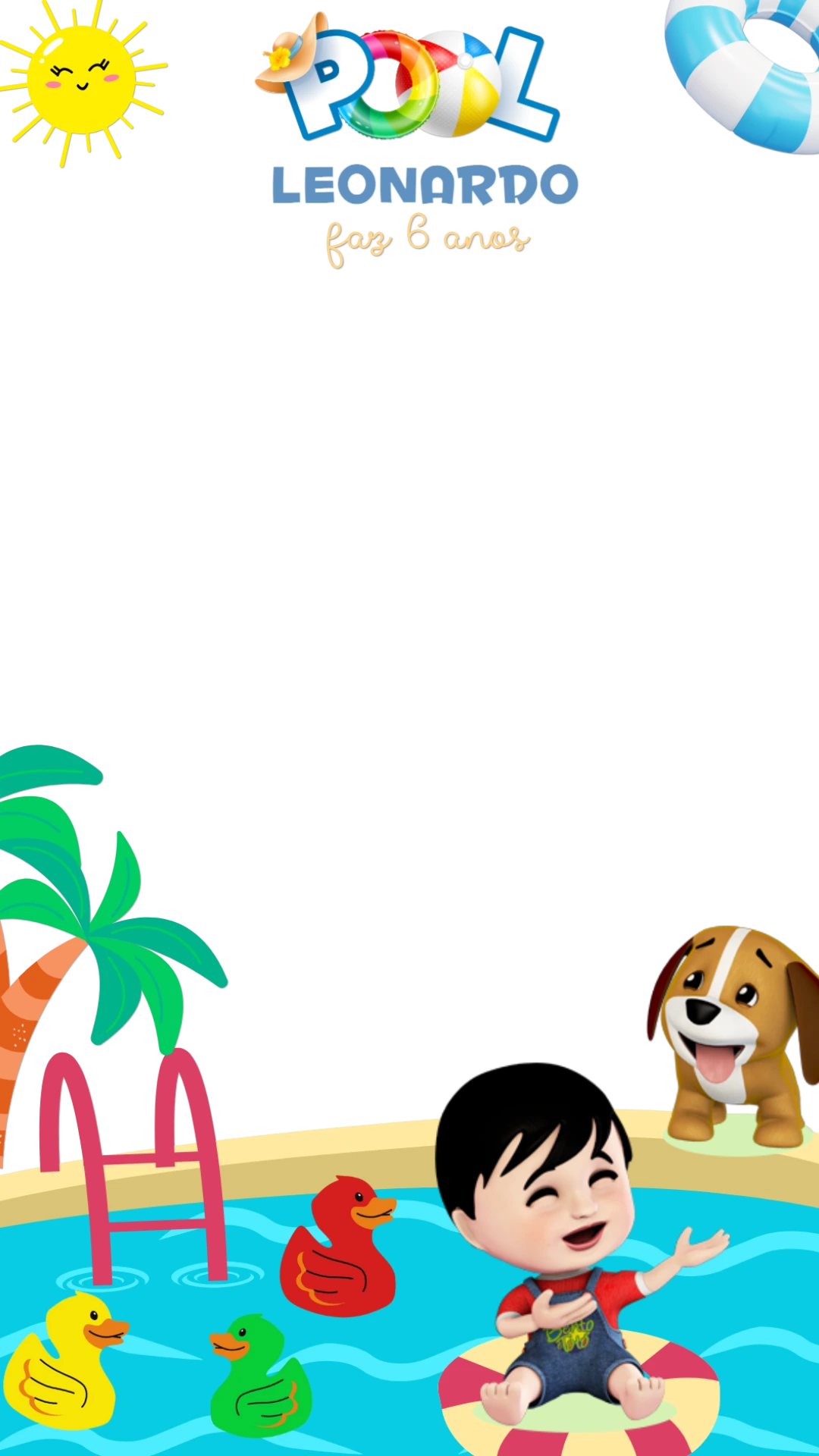 Moldura Stories Aniversário Pool Party com Personagens para Editar