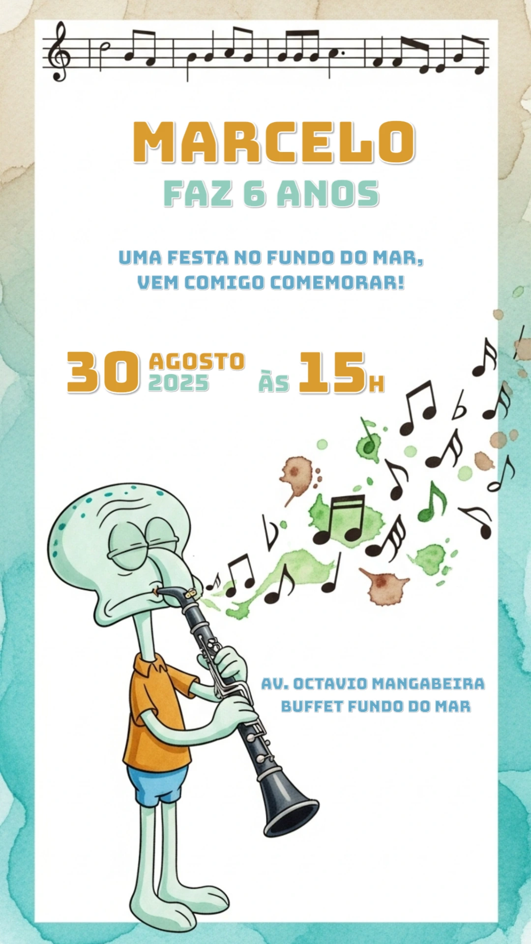 Convite de Aniversário Lula Molusco para Editar Online