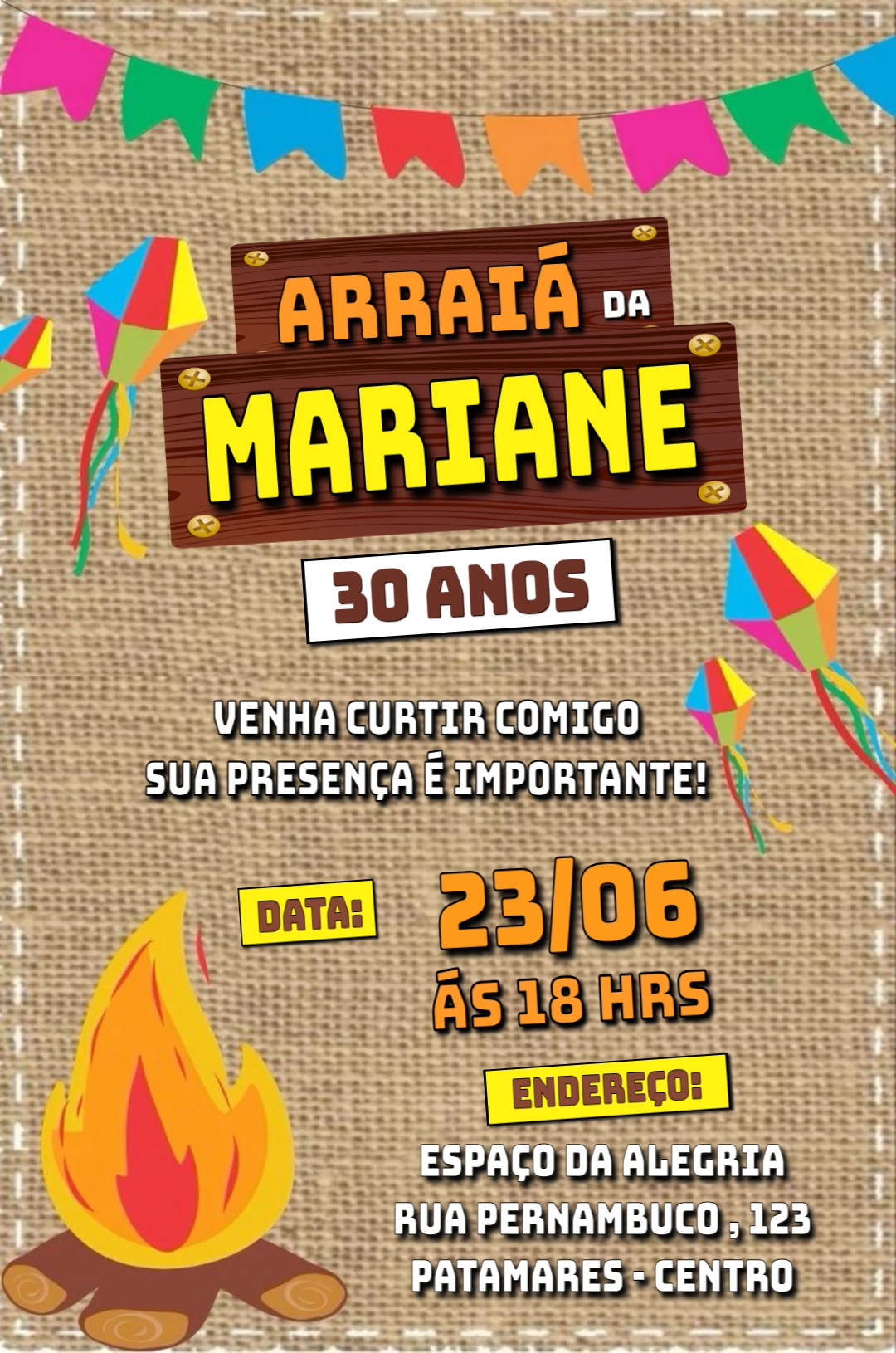 Convite Arraiá de Aniversário Rústico Editável Online