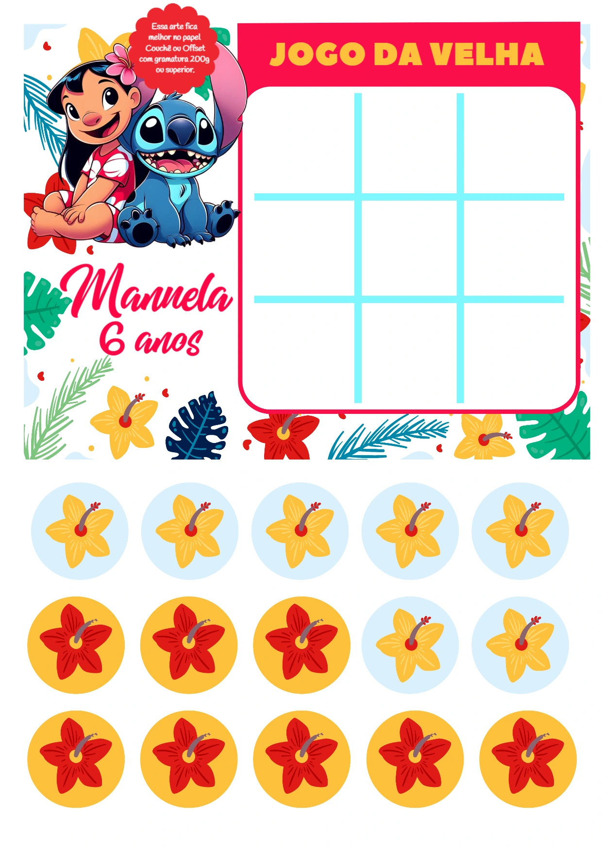 Jogo da Velha Lilo e Stitch para Festa Infantil Editável