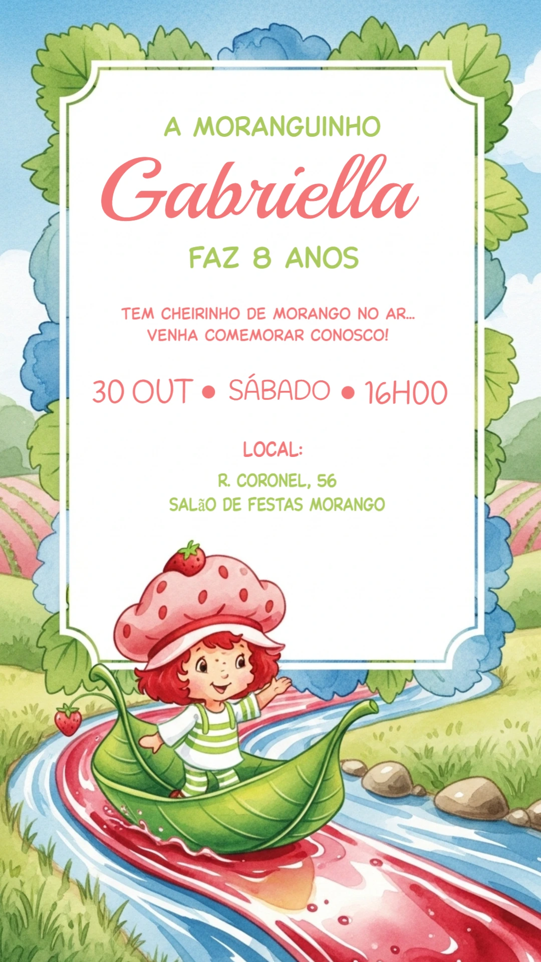 Convite de Aniversário Moranguinho Clássica para Editar Online