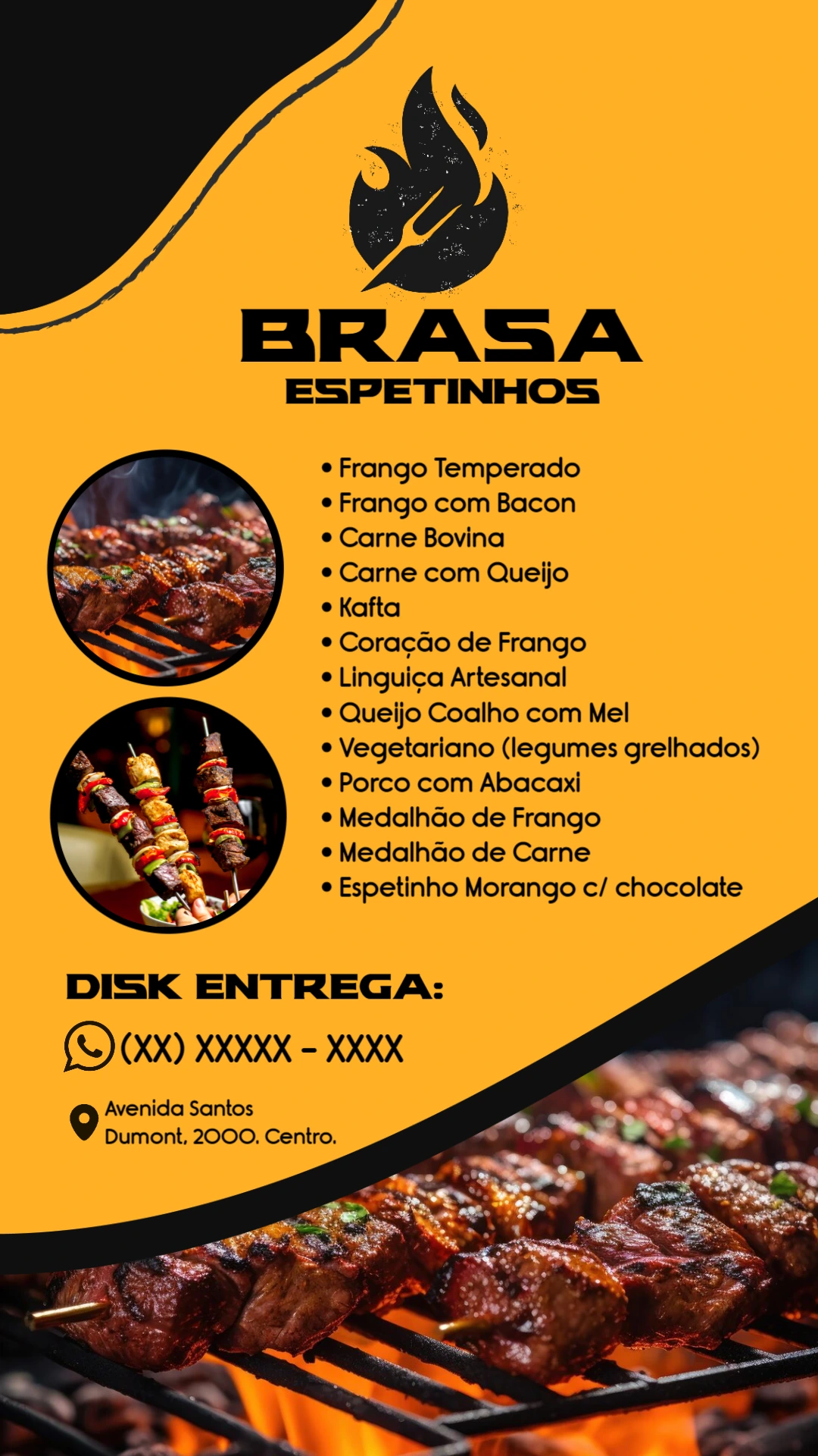 Cardápio para Espetaria com Fotos para Editar Online