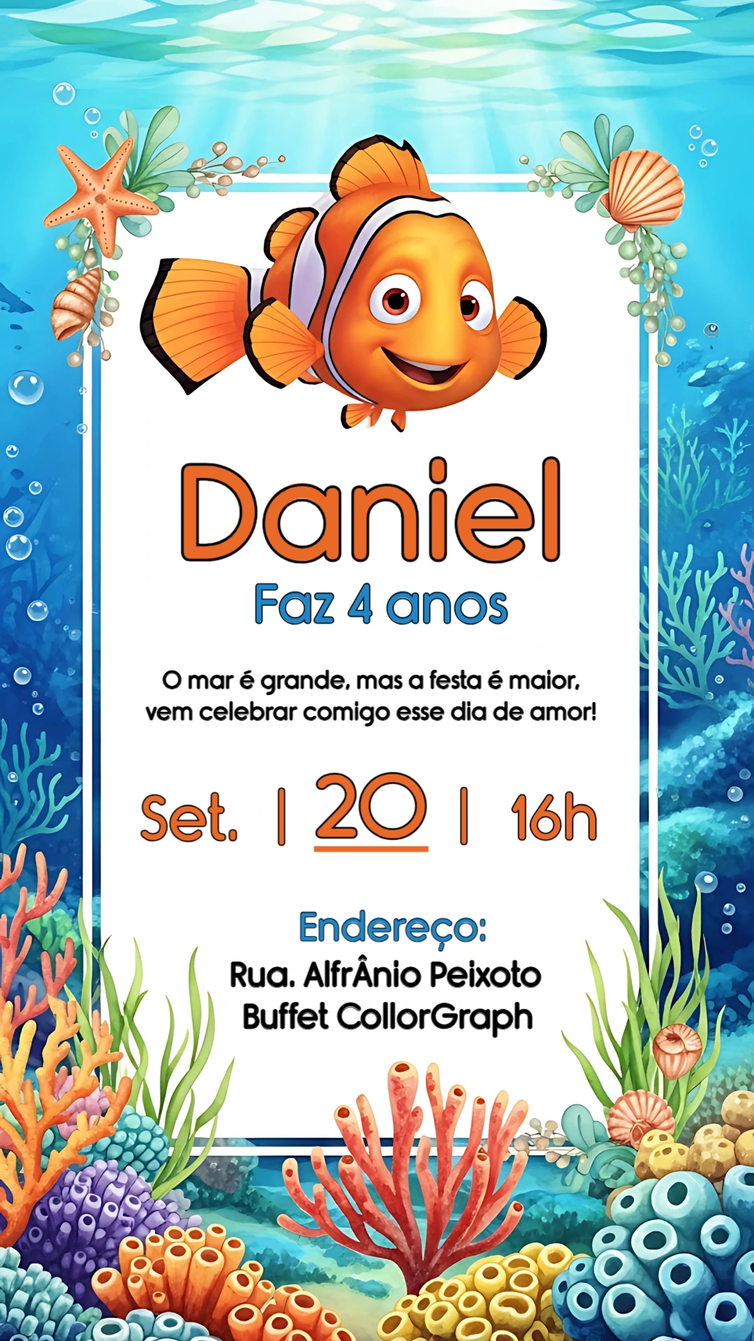 Convite Aniversário Procurando Nemo Editável Online