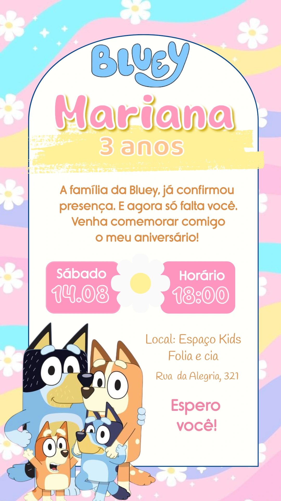 Convite Aniversário Bluey e Bingo com a Família para Editar