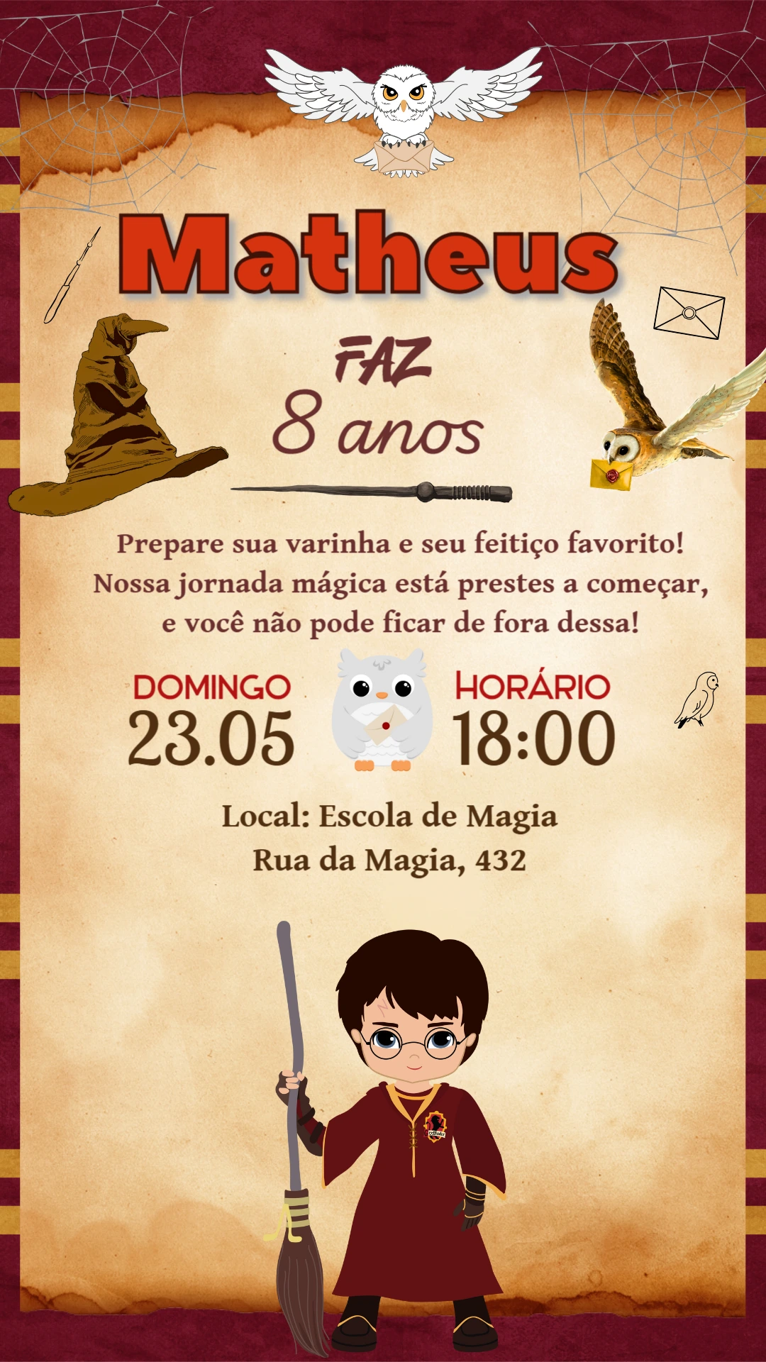 Convite de Aniversário Harry Potter Mágico para Editar