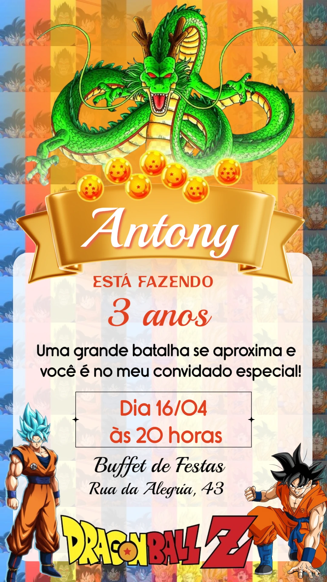 Convite Animado Dragon Ball Z de Aniversário para Editar