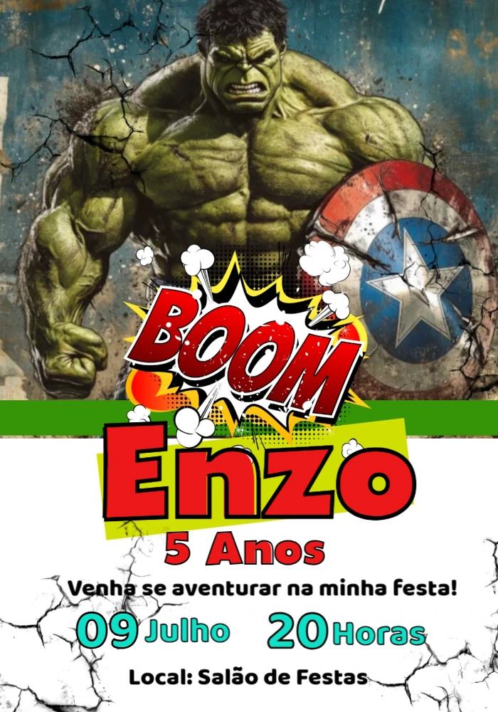 Convite de Aniversário do Hulk para Editar Online