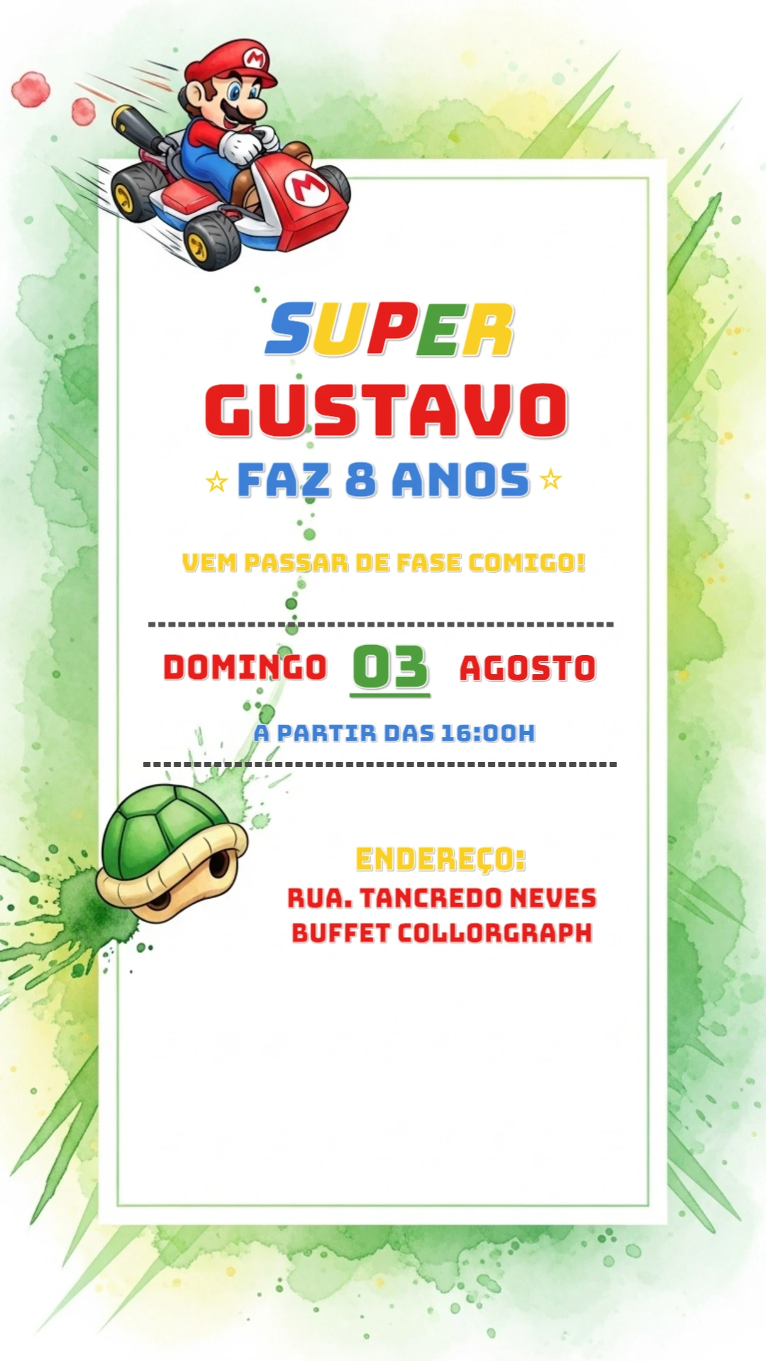 Convite de Aniversário Super Mario Kart para Editar Online