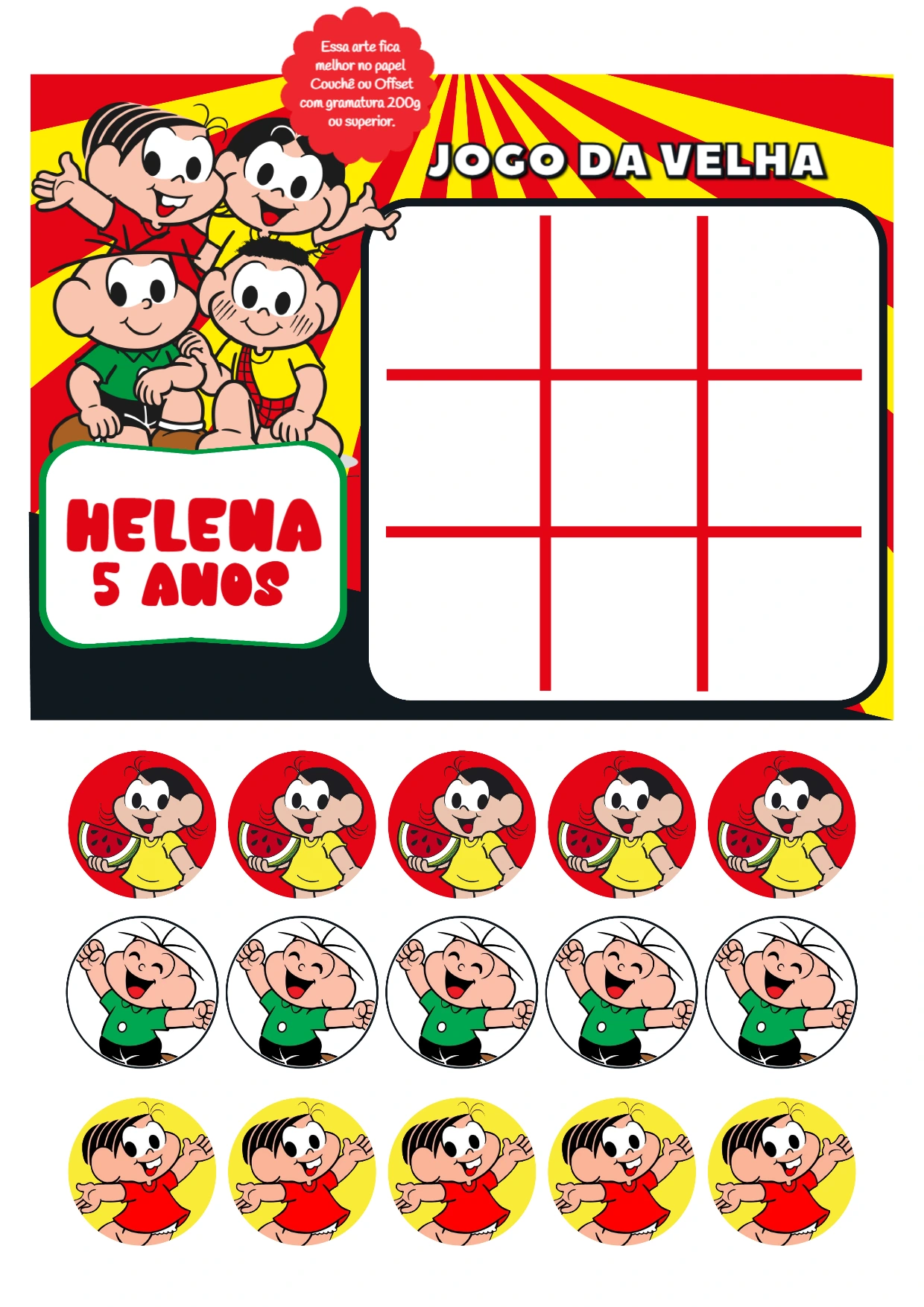 Jogo da Velha Turma da Mônica para Festa Editável Online