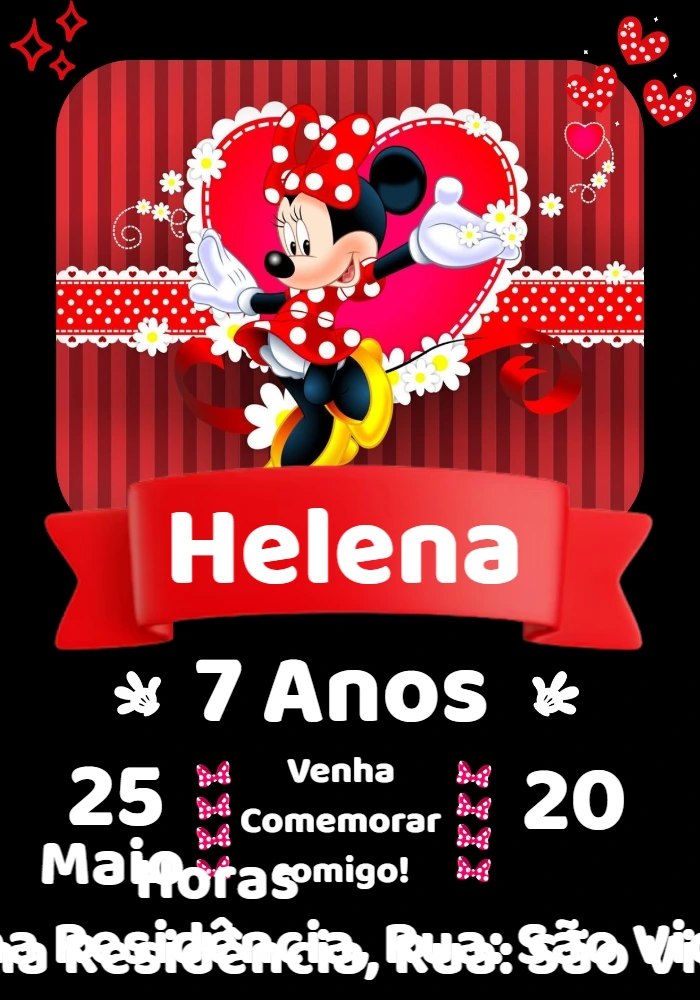Convite de Aniversário Minnie Vermelha para Editar Online