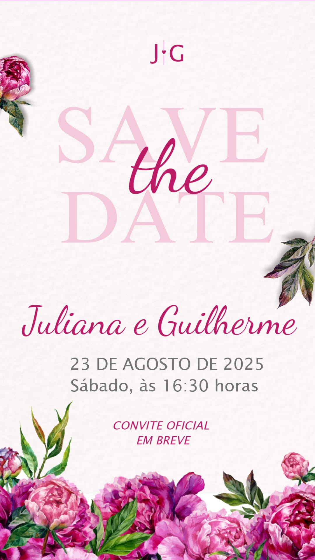 Save the Date Casamento Floral com Peônias para Editar Online