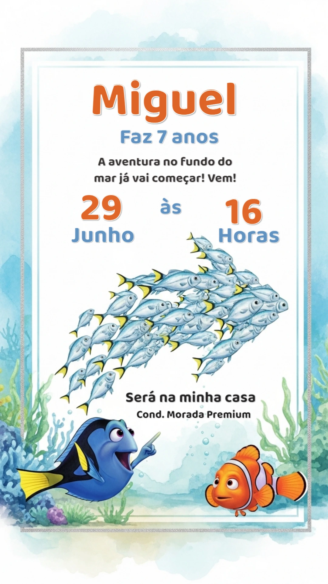 Convite de Aniversário Procurando Nemo para Editar Online