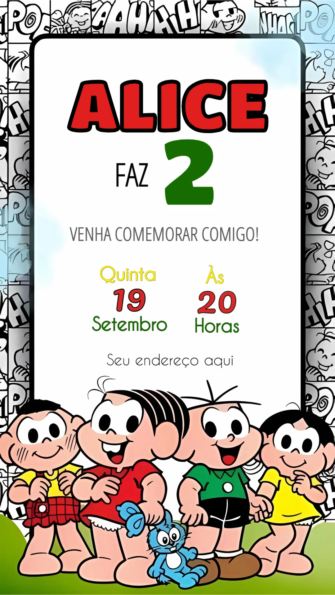 Convite Aniversário Turma da Mônica para Editar Online