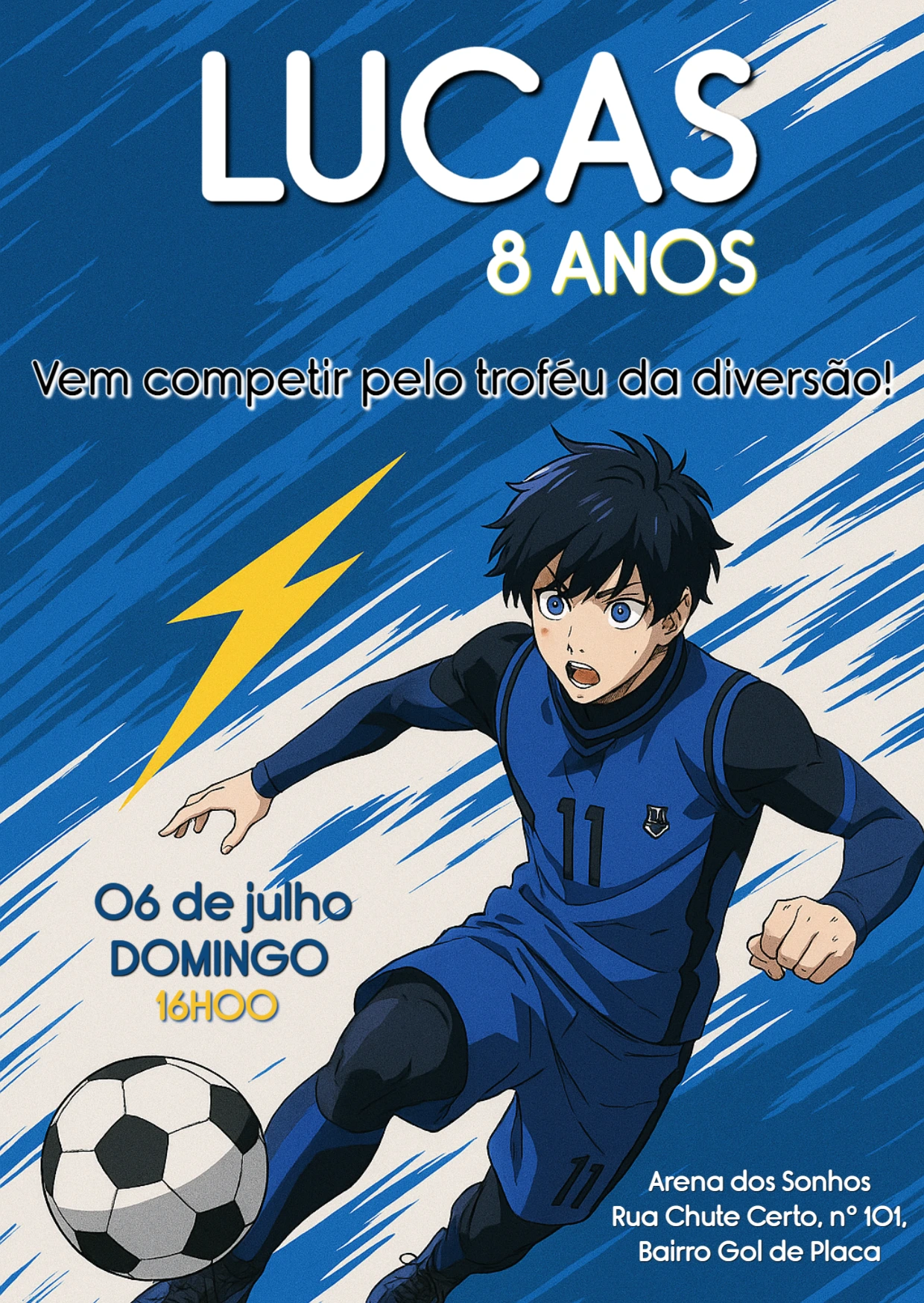 Convite de Aniversário Futebol Anime Blue Lock para Editar