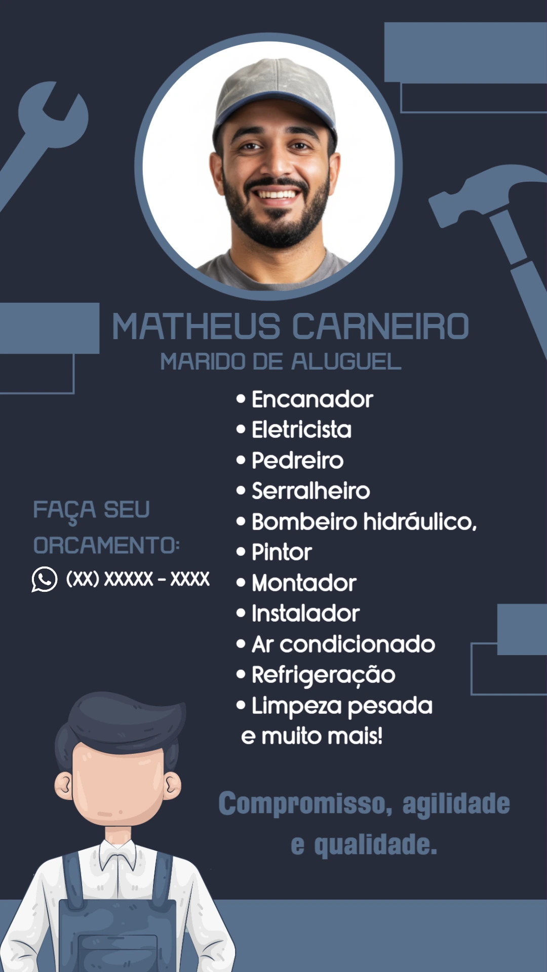 Cartão de Visita Marido de Aluguel Editável Online para Divulgar