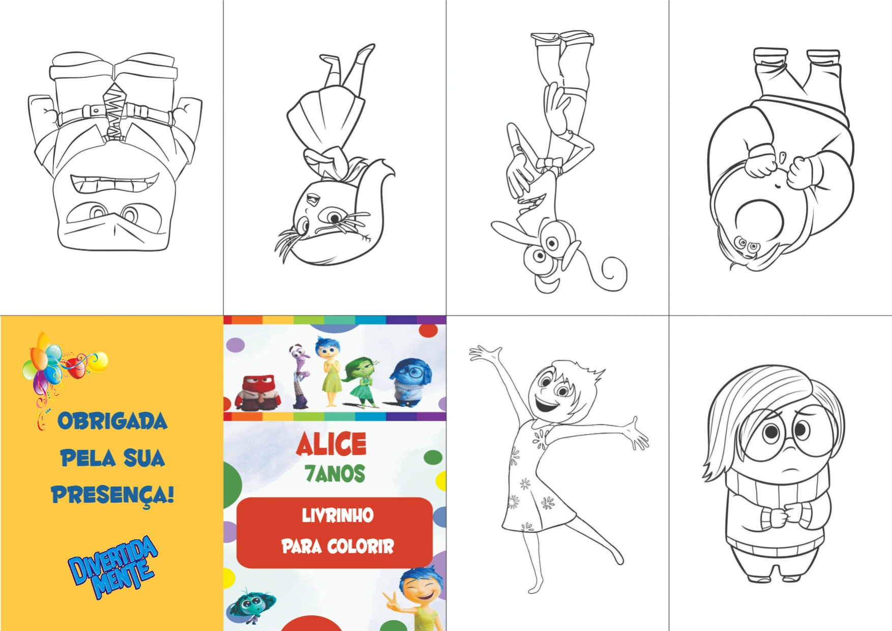 Livrinho de Colorir Divertida Mente para Aniversário para Editar