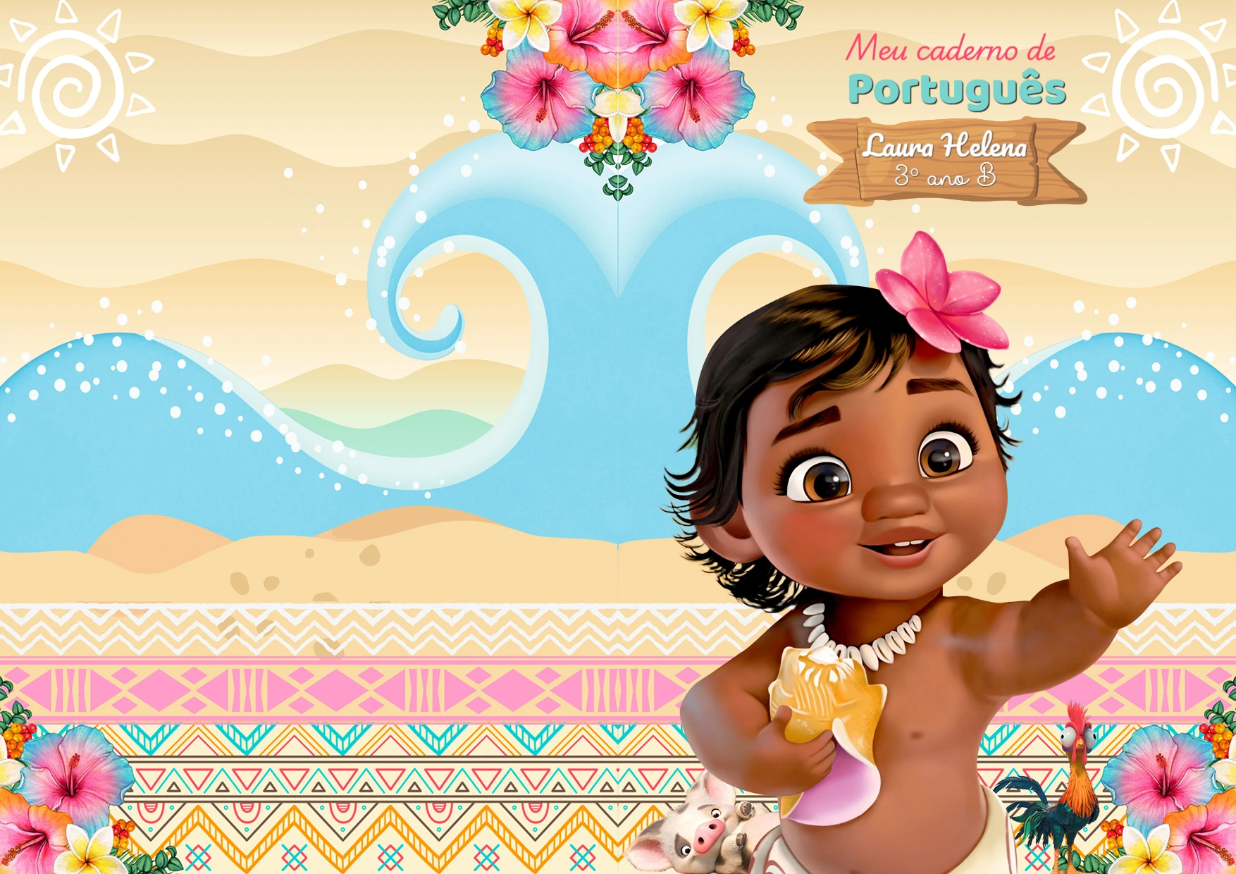 Capa de Caderno Moana Baby Editável para Imprimir