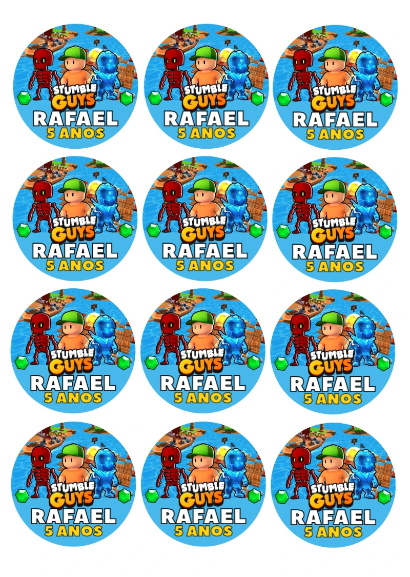 Adesivo Redondo Festa Stumble Guys para Editar e Imprimir