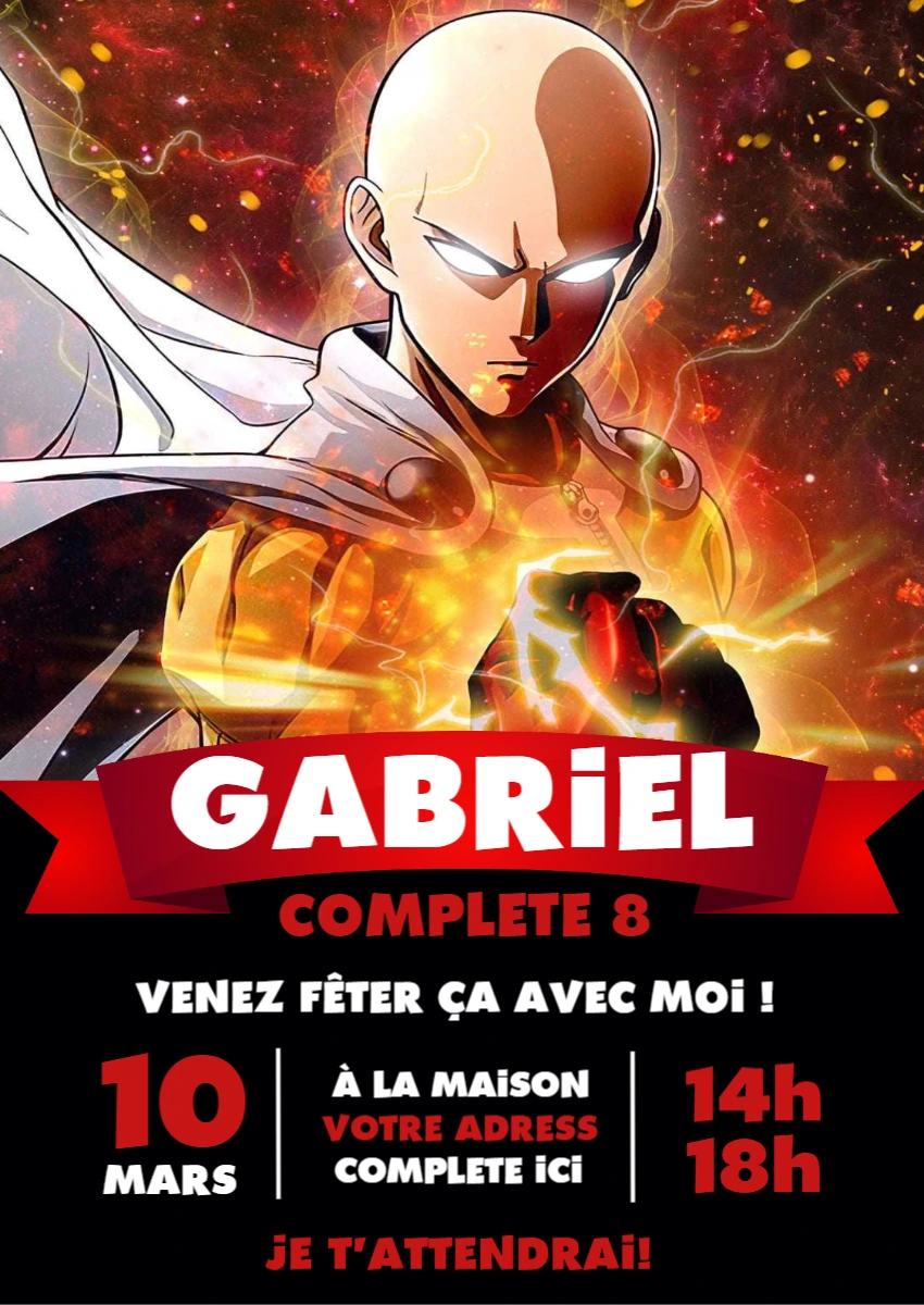 Invitation d'anniversaire One-Punch Man modèle à modifier