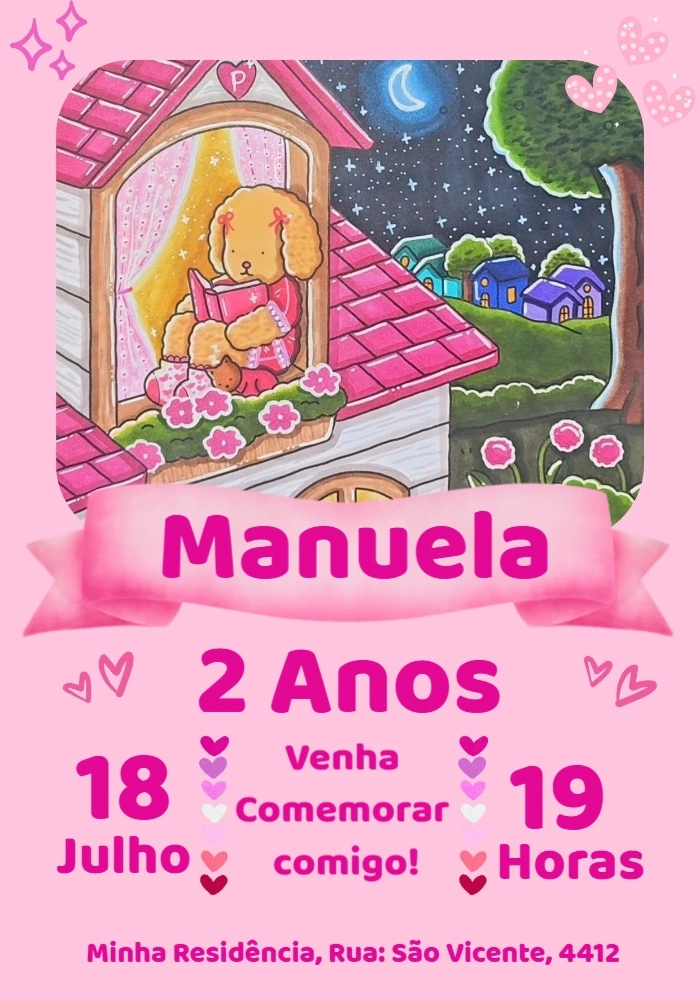 Convite de Aniversário Fofo com Cachorrinho para Editar Online