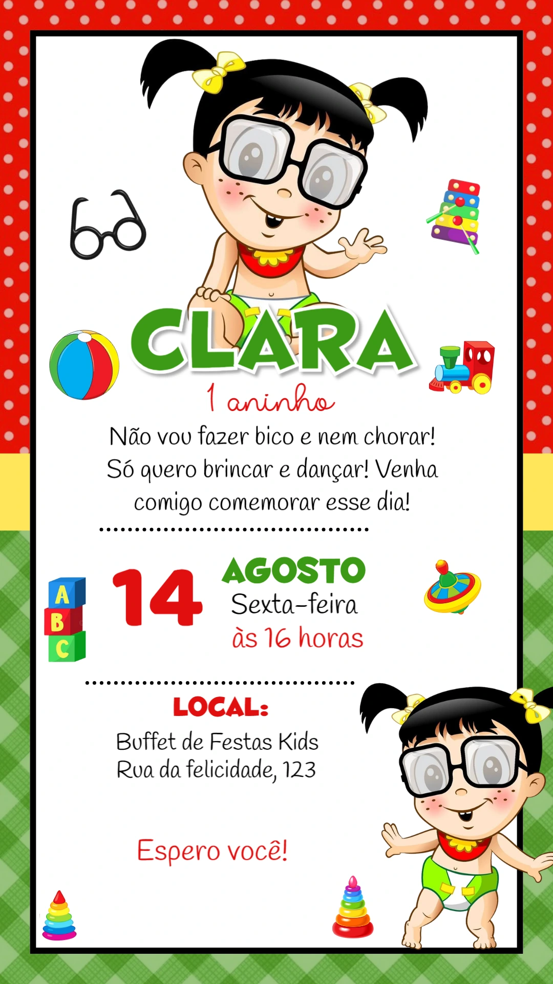 Convite de Aniversário Chiquinha para Editar Online