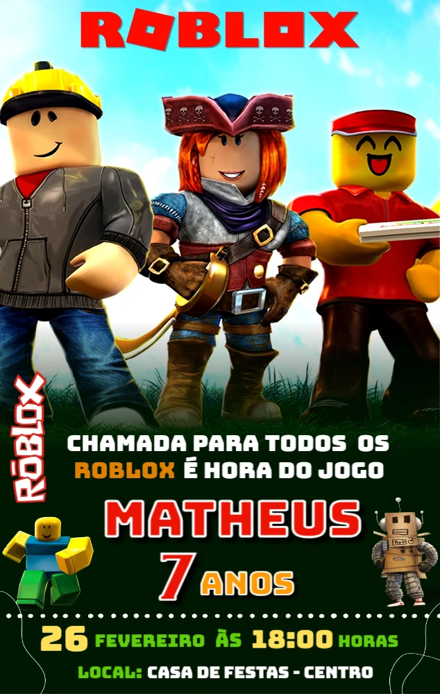 Convite de Aniversário Roblox Colorido para Editar Online