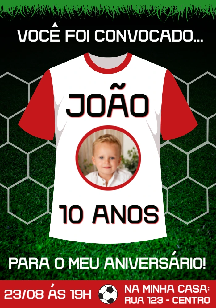 Convite de Aniversário Futebol com Foto para Editar Online