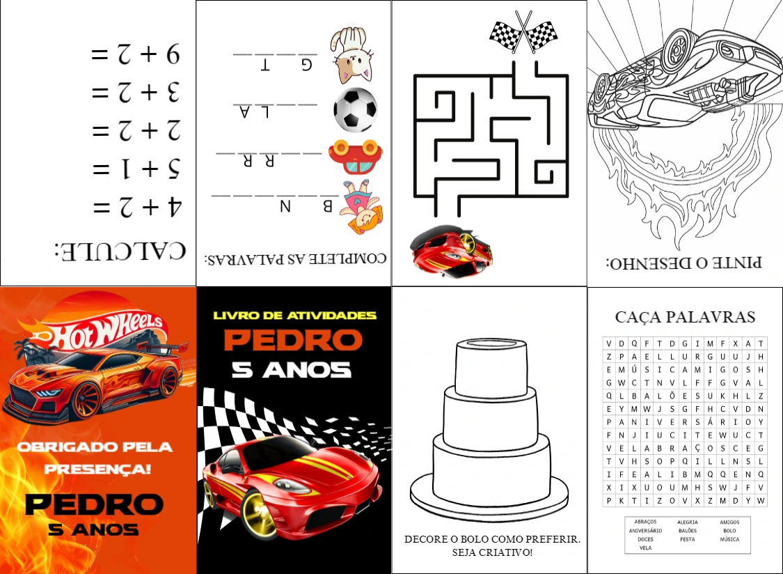 Livro de Atividades Carros de Corrida Editável Online