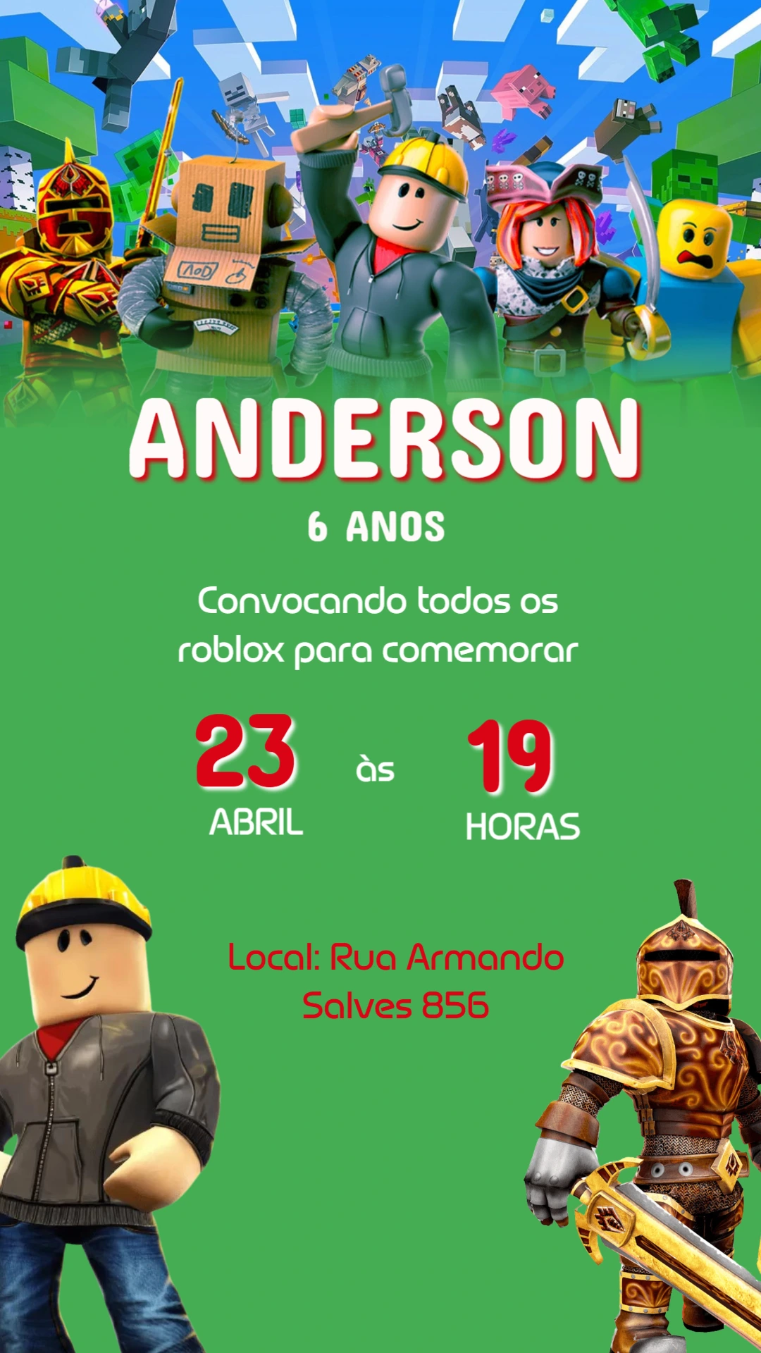 Convite Animado Roblox: Vídeo de Aniversário Infantil Editável