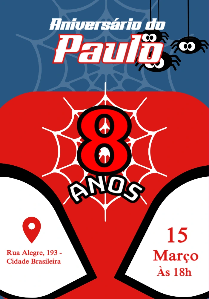 Convite de Aniversário Homem Aranha para Editar Online