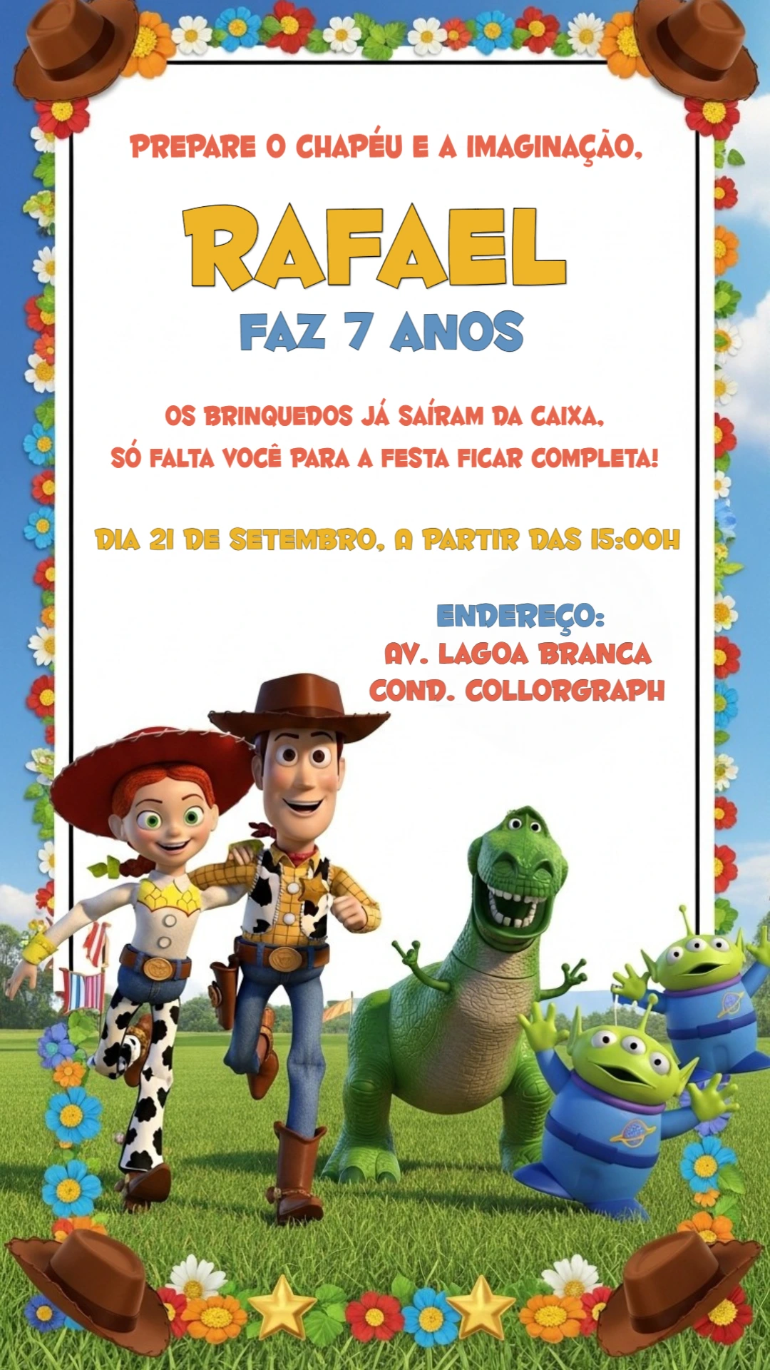 Convite de Aniversário Toy Story com Personagens para Editar