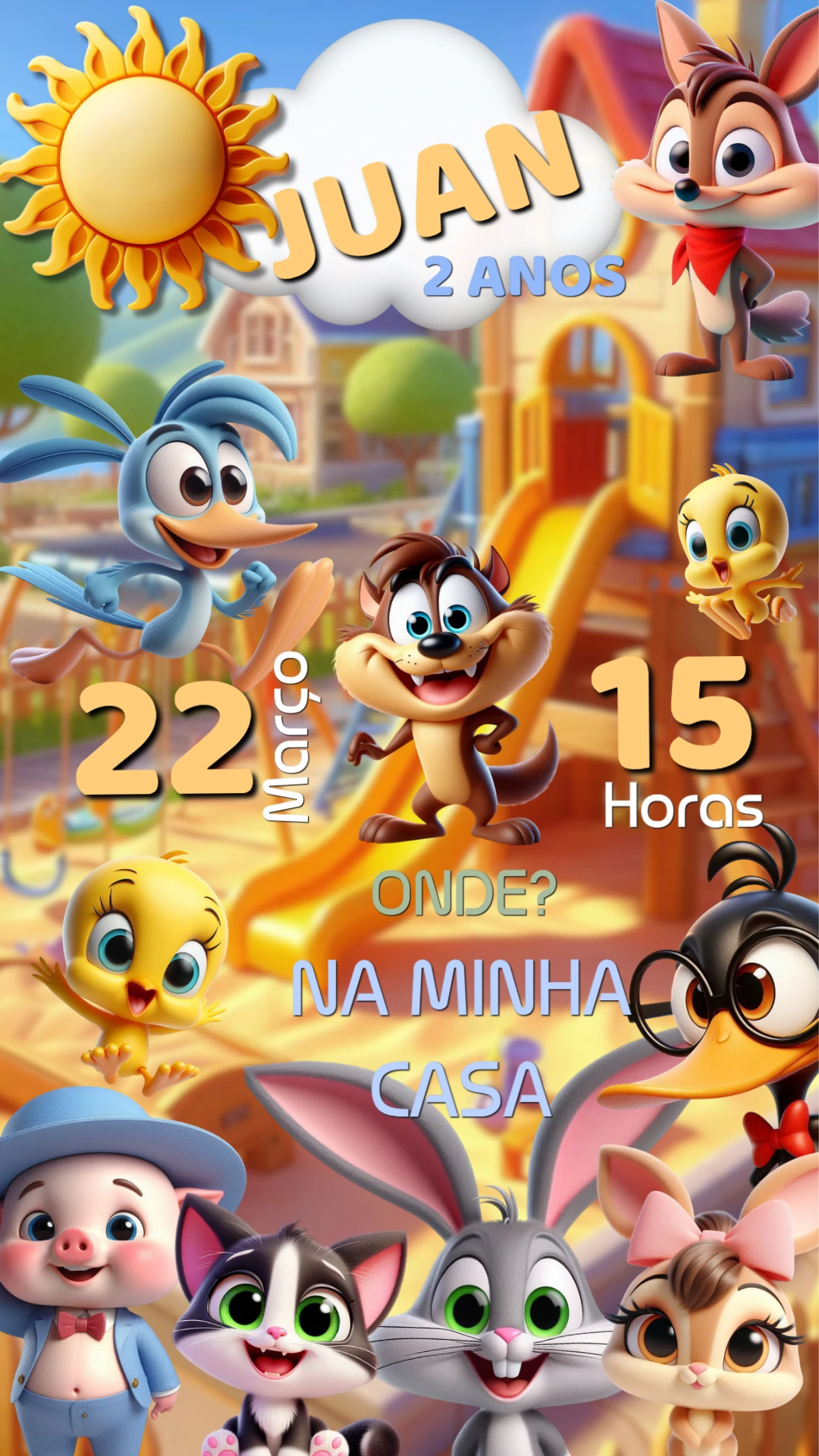 Convite Aniversário Baby Looney Tunes para Editar Online