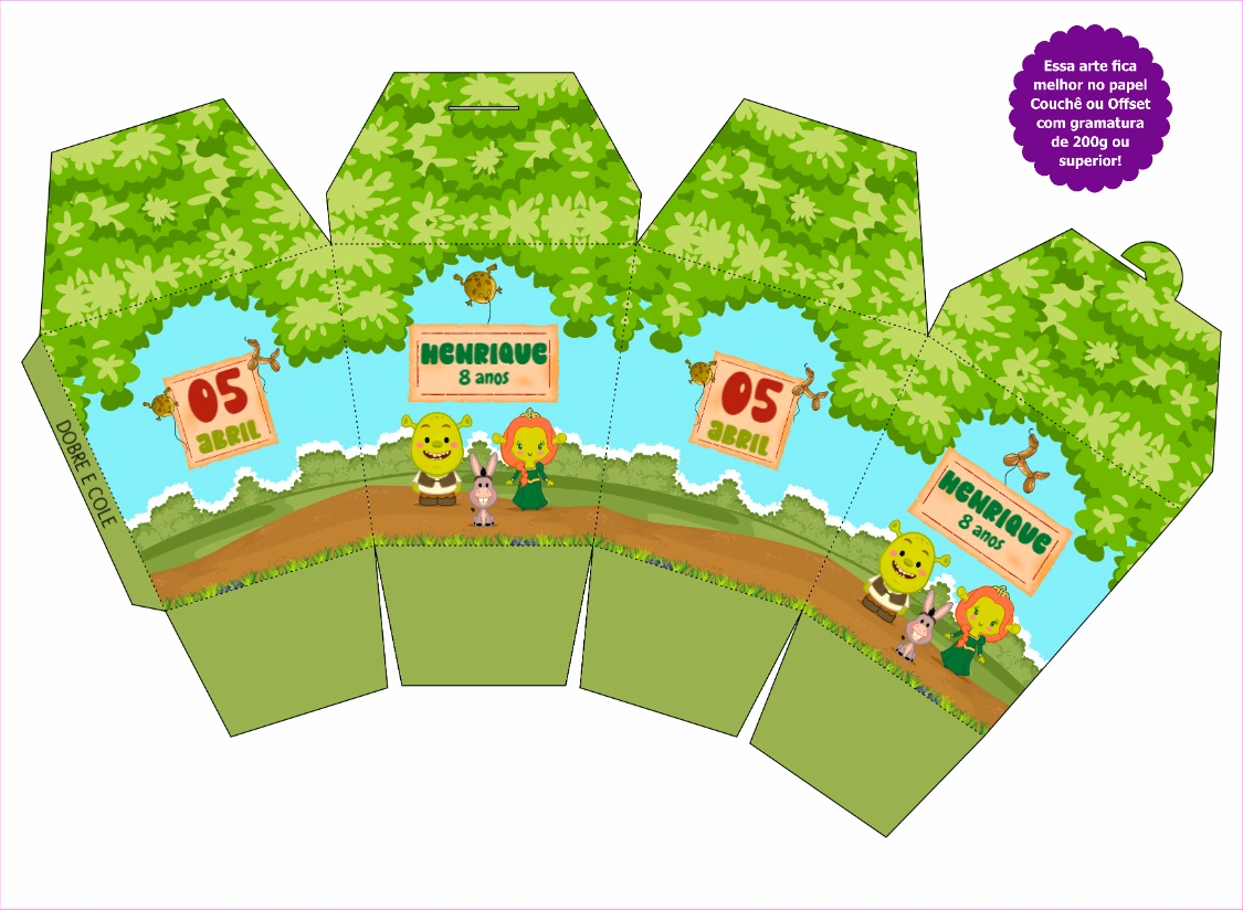 Caixa Sushi Festa Shrek para Editar e Imprimir Online