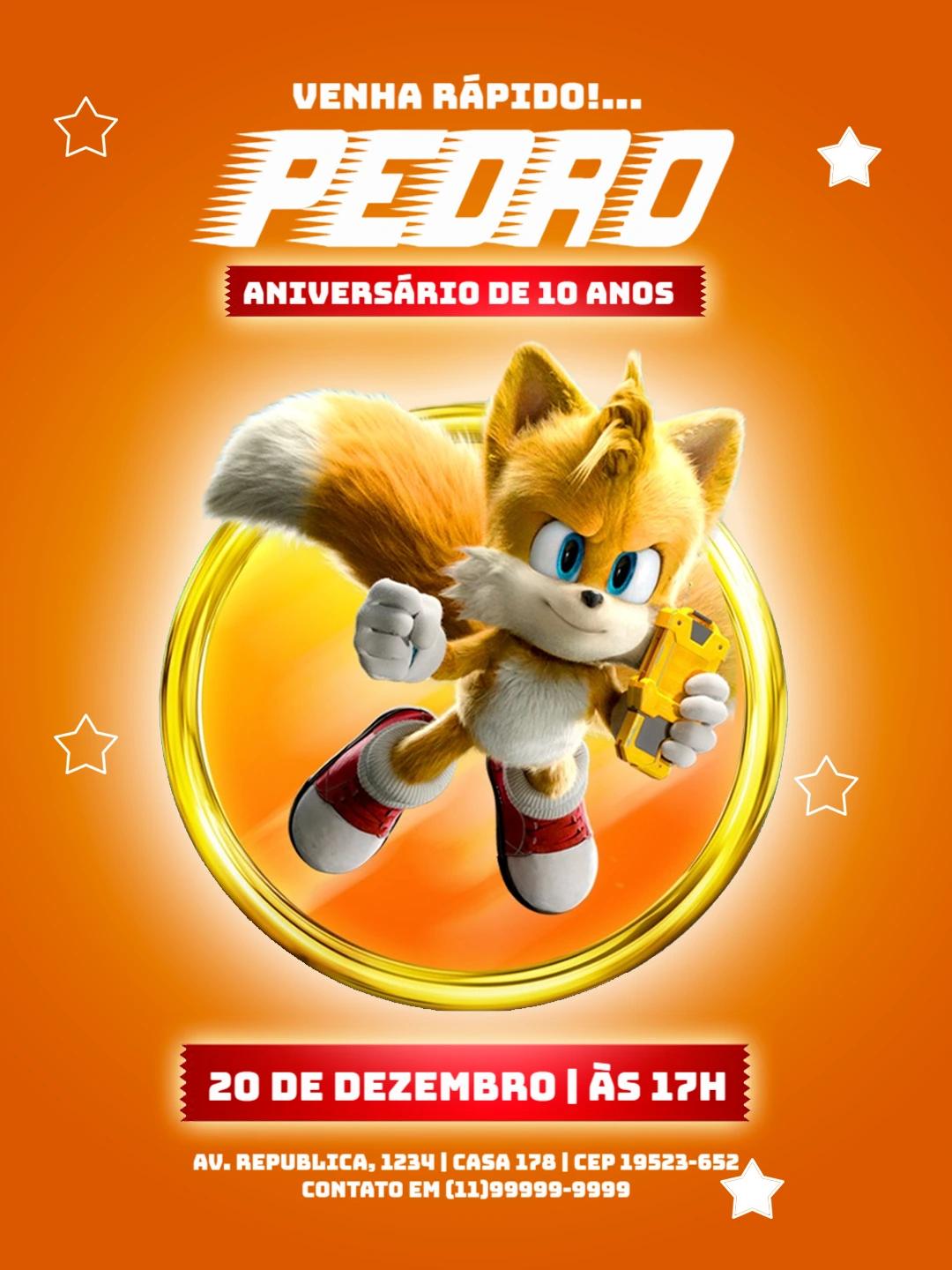 Convite de Aniversário Tails Sonic para Editar Online e Imprimir