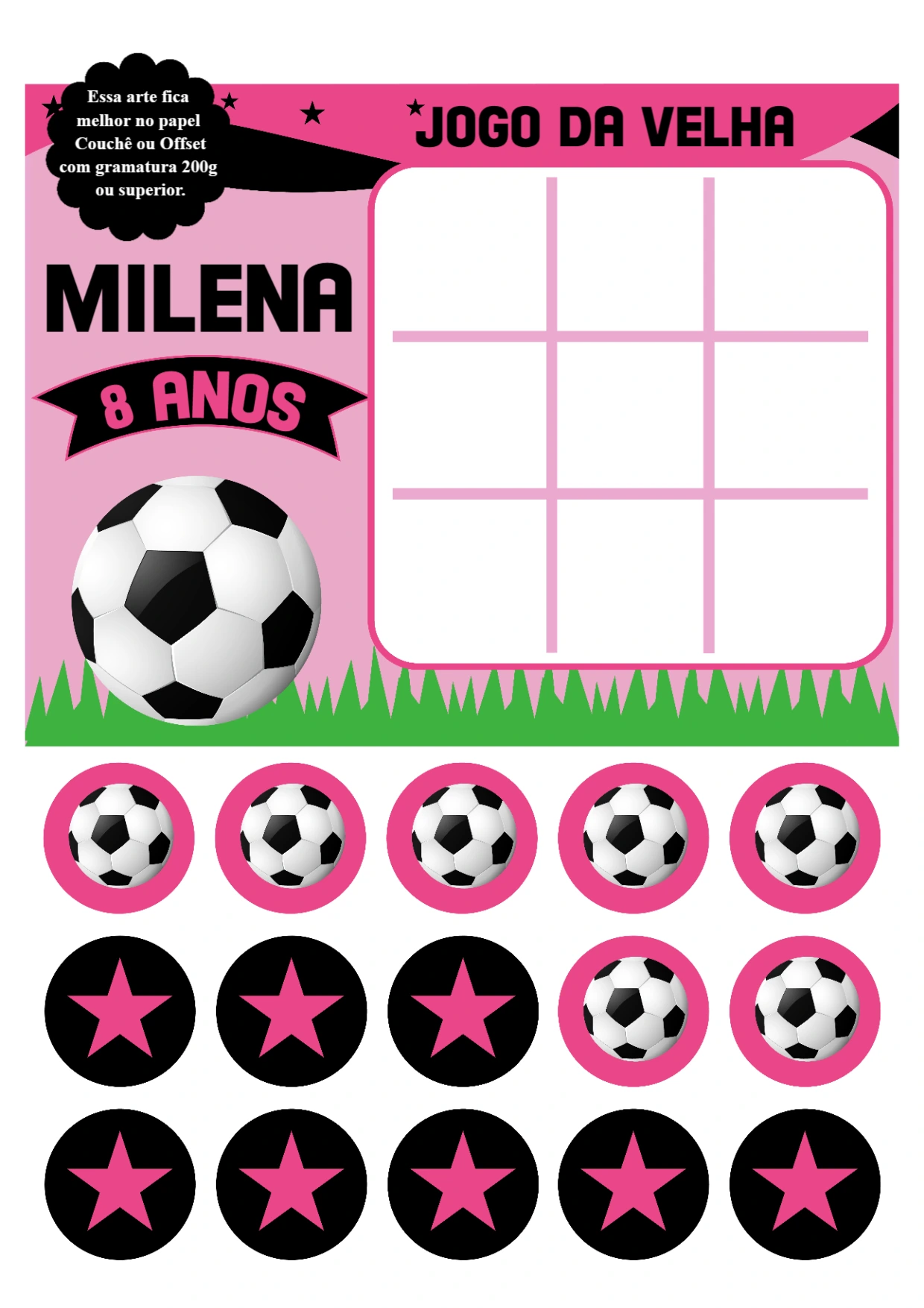 Lembrancinha Jogo da Velha Futebol Rosa para Editar Online