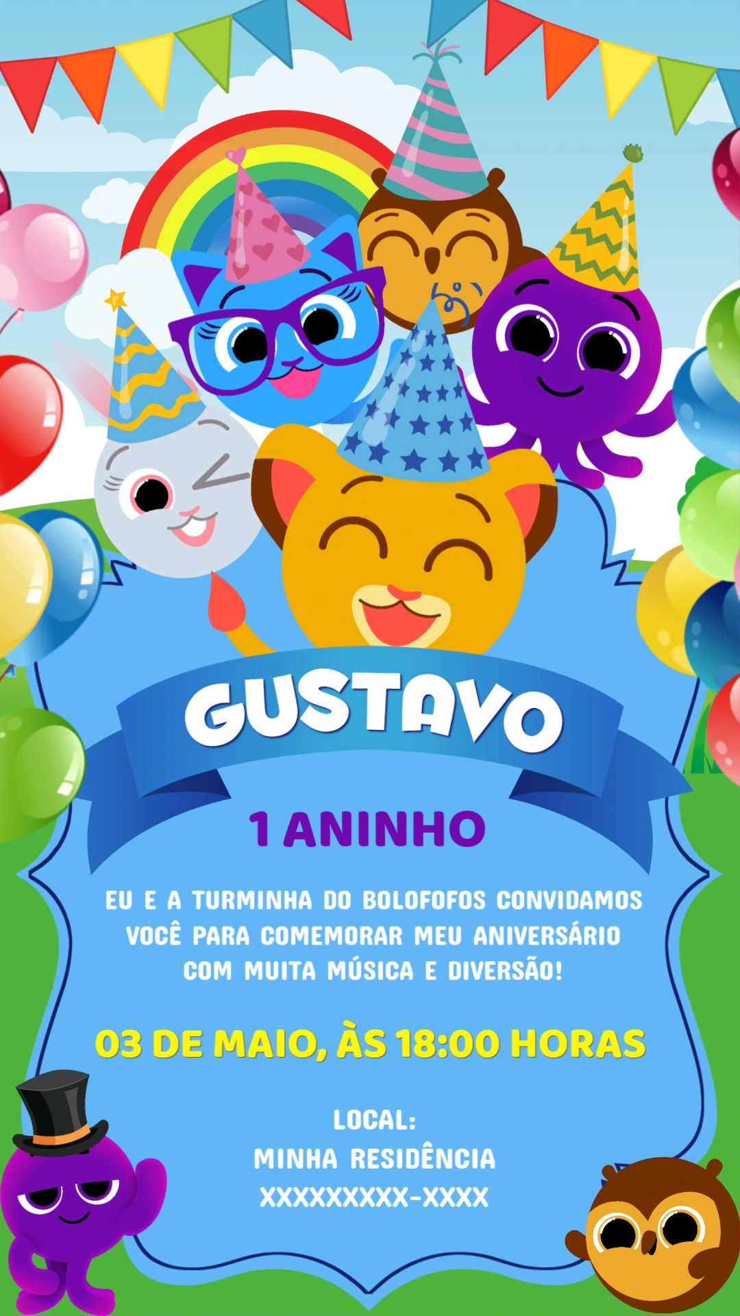 Convite de Aniversário Bolofofos Editável Online