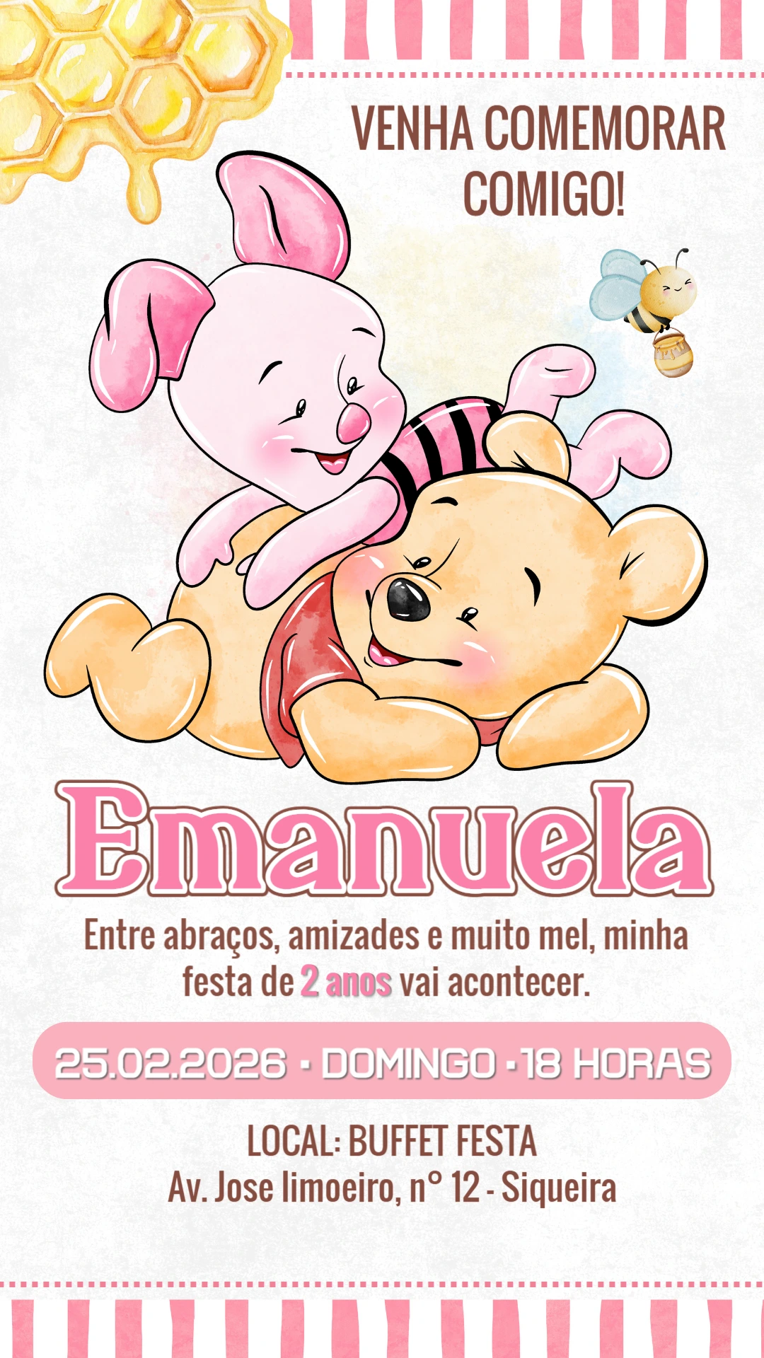 Convite de Aniversário Ursinho Pooh e Leitão Editável