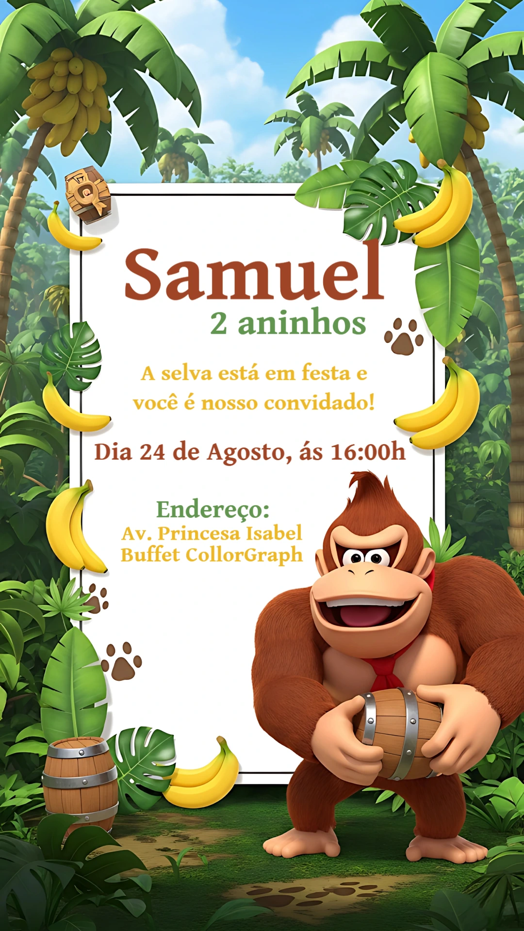 Convite Aniversário Donkey Kong para Editar Online