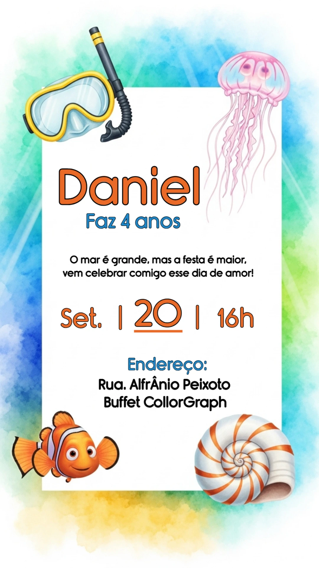 Convite Aniversário Procurando Nemo para Editar Online