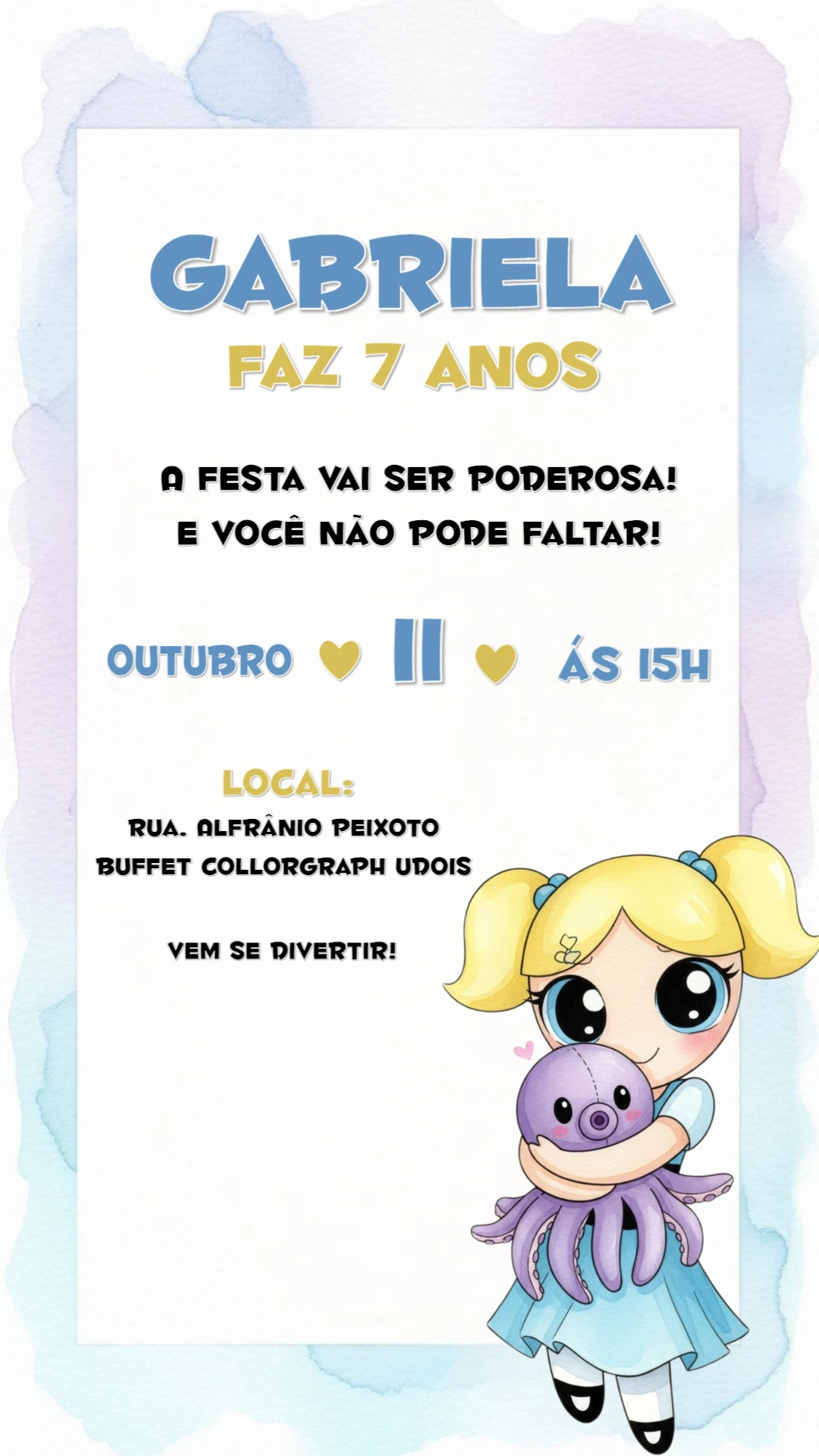 Convite Aniversário Meninas Super Poderosas para Editar Online