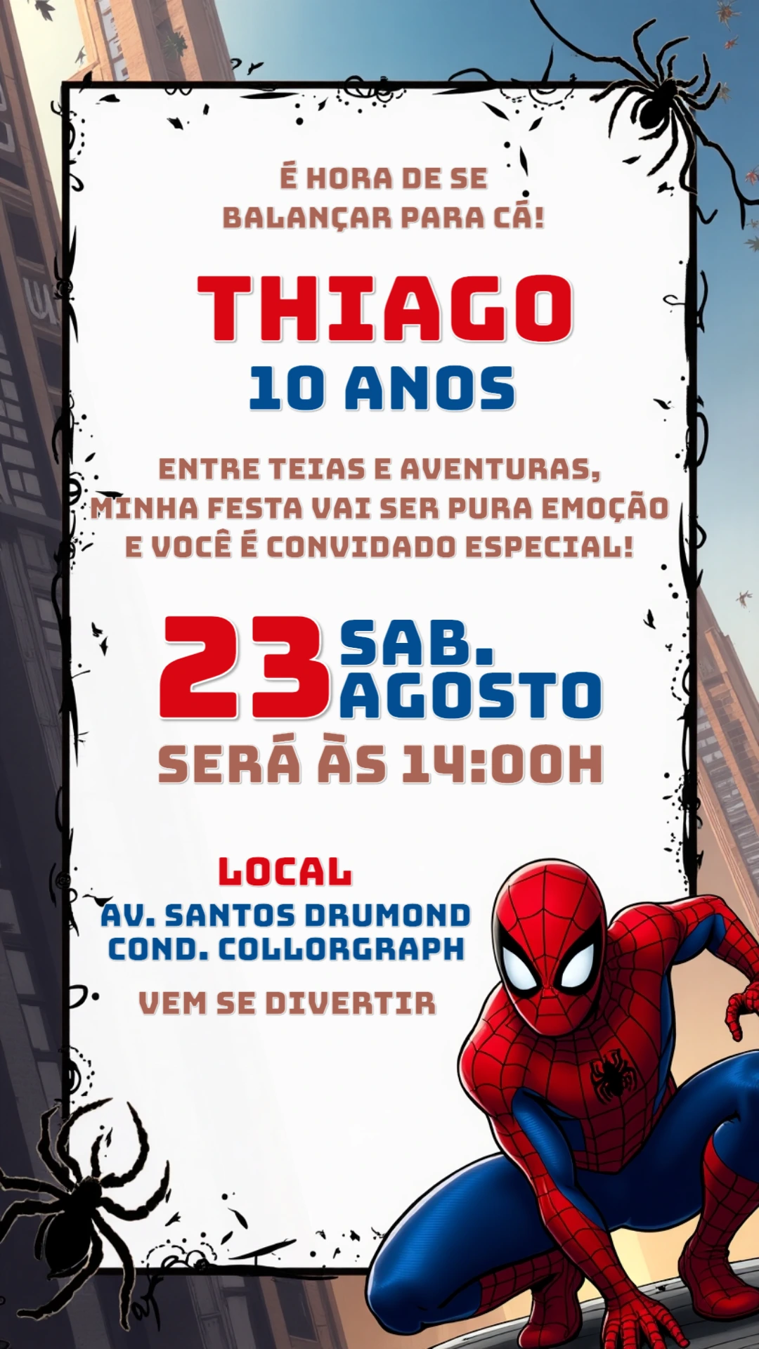 Convite Aniversário Homem Aranha para Editar Online