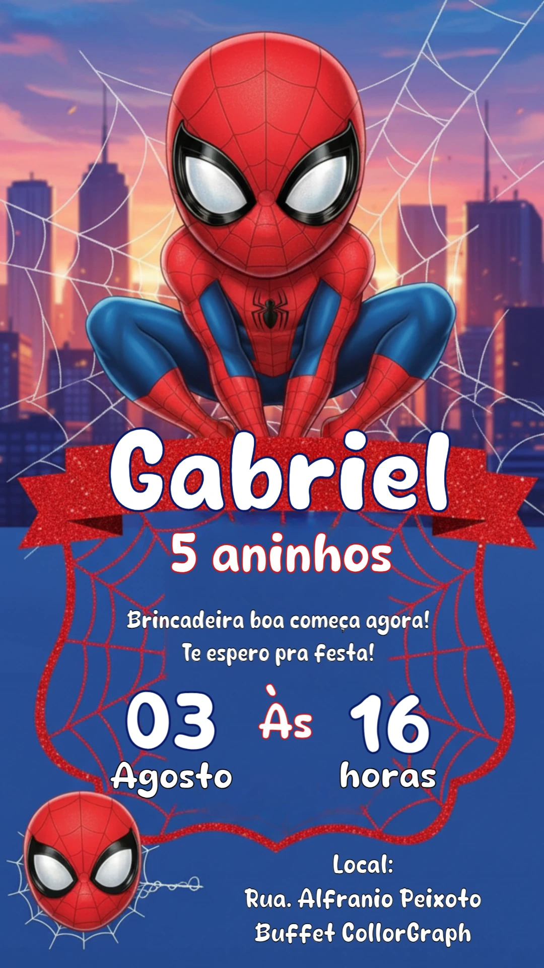 Convite Homem-Aranha Baby para Aniversário Infantil Editável