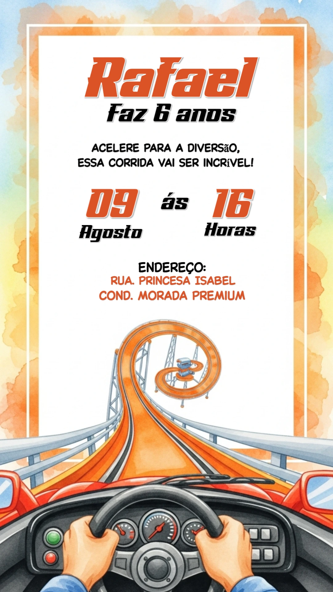 Convite de Aniversário Carros de Corrida para Editar Online