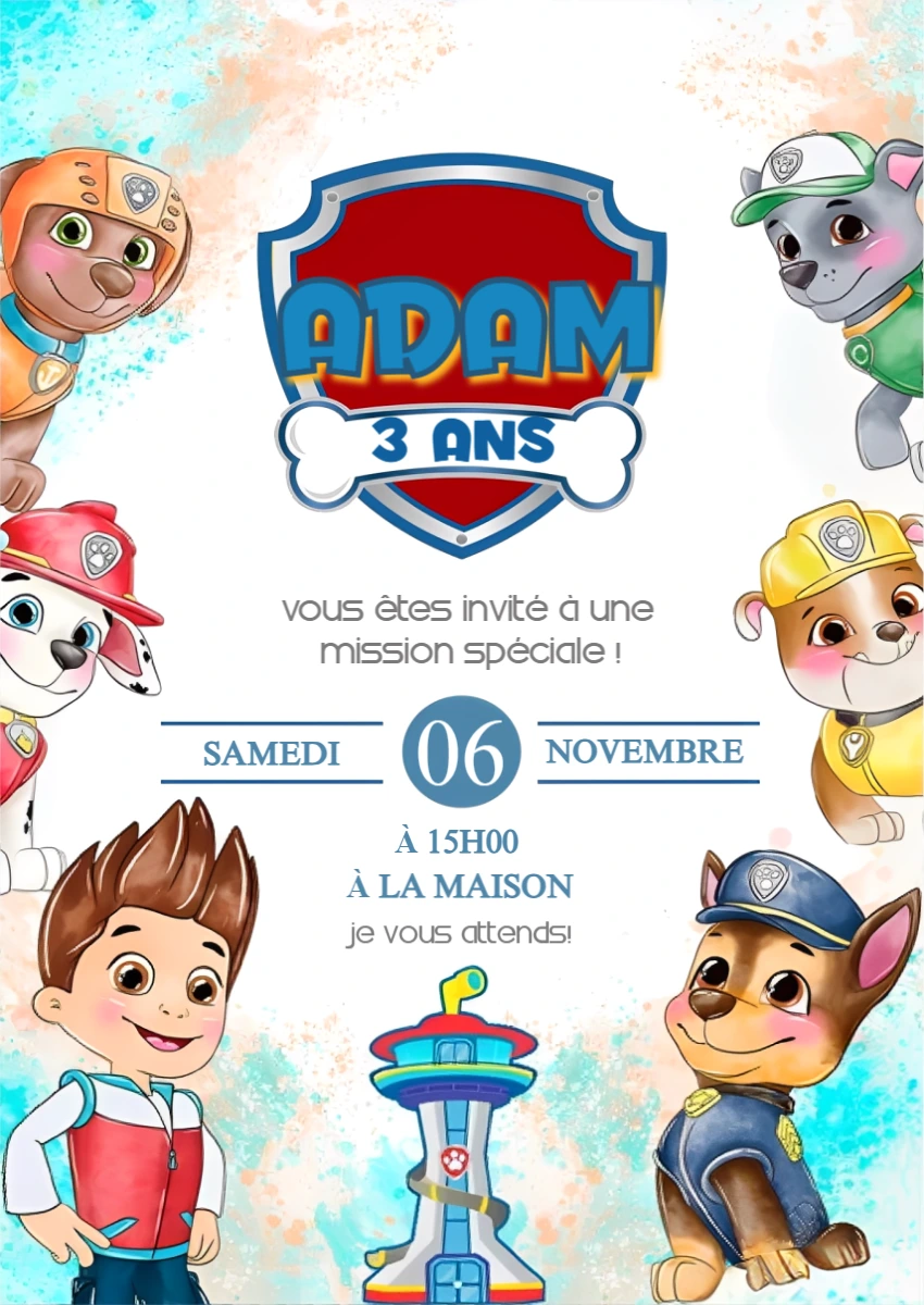 Invitation Anniversaire La Pat' Patrouille à Modifier en Ligne