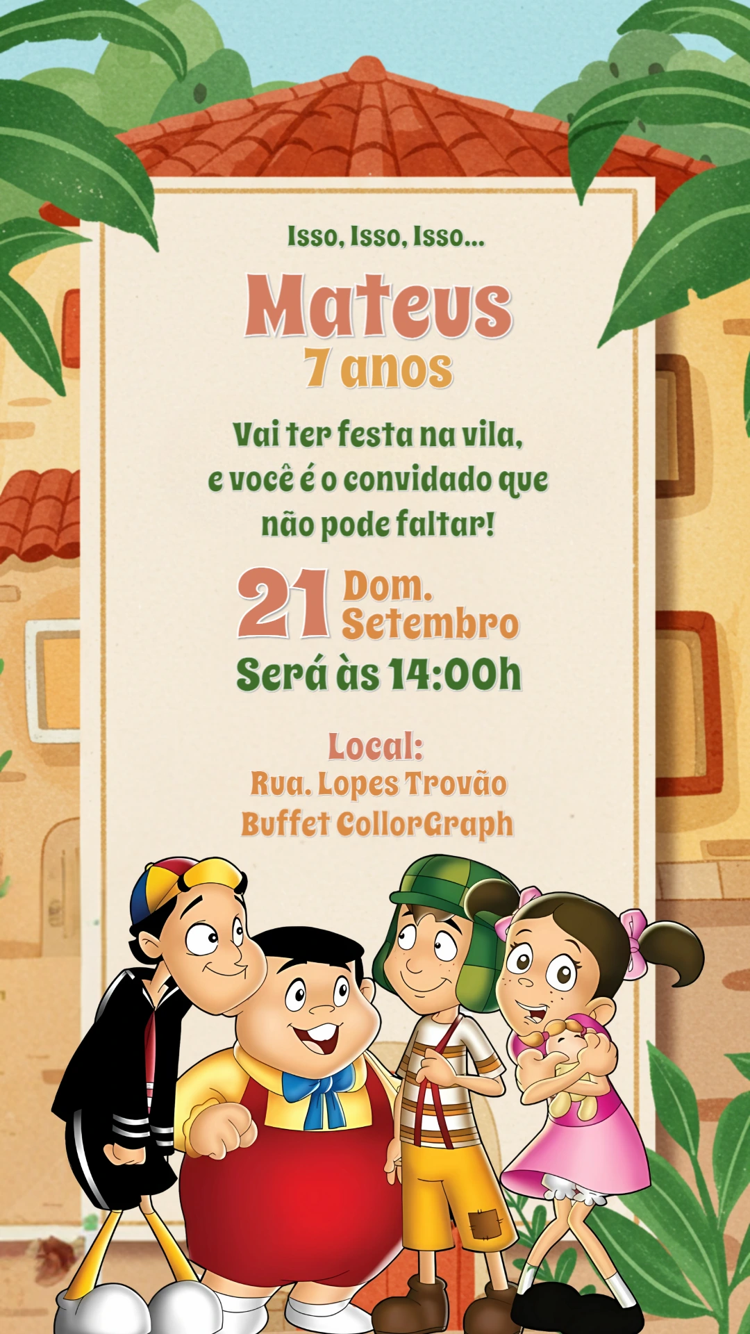 Convite de Aniversário Chaves com a Turma para Editar Online