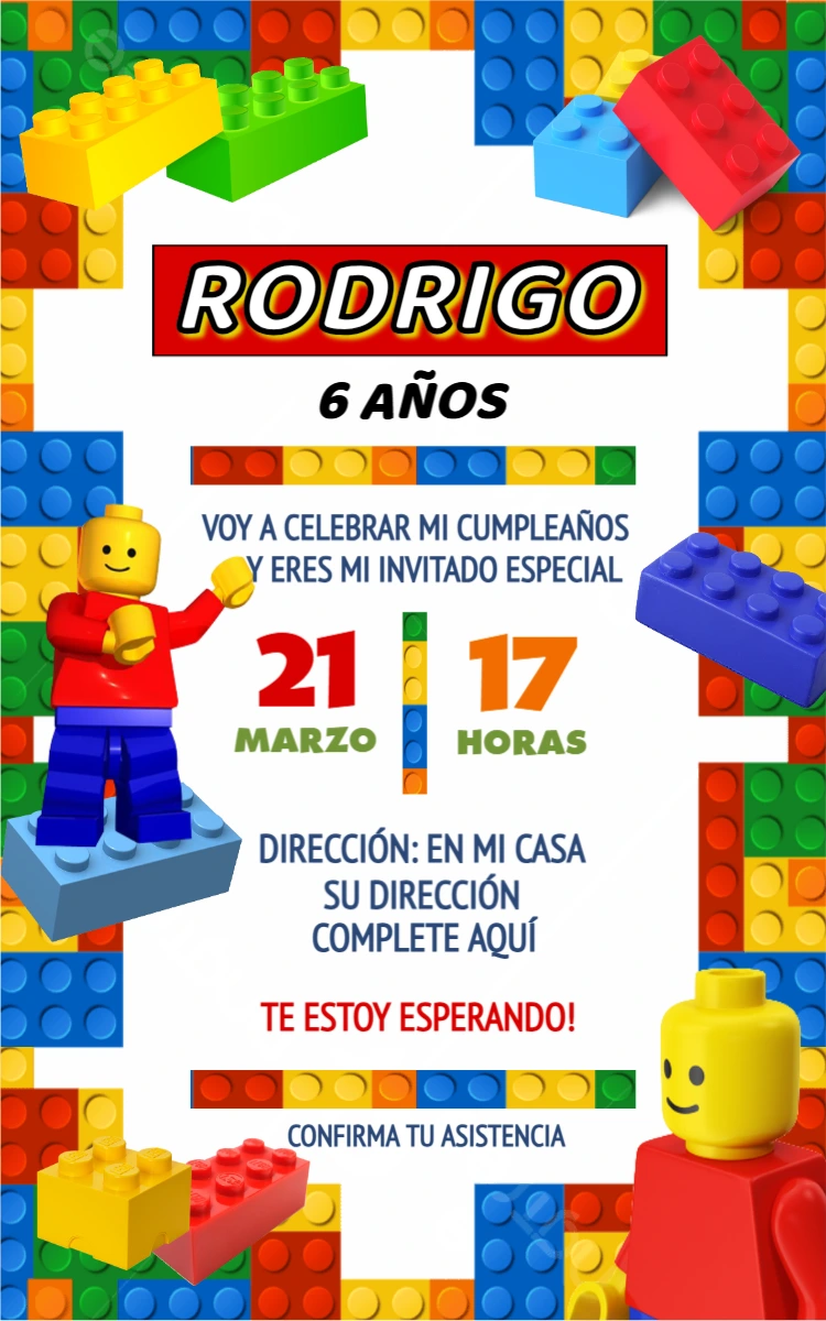 Invitación de Cumpleaños Lego para Editar