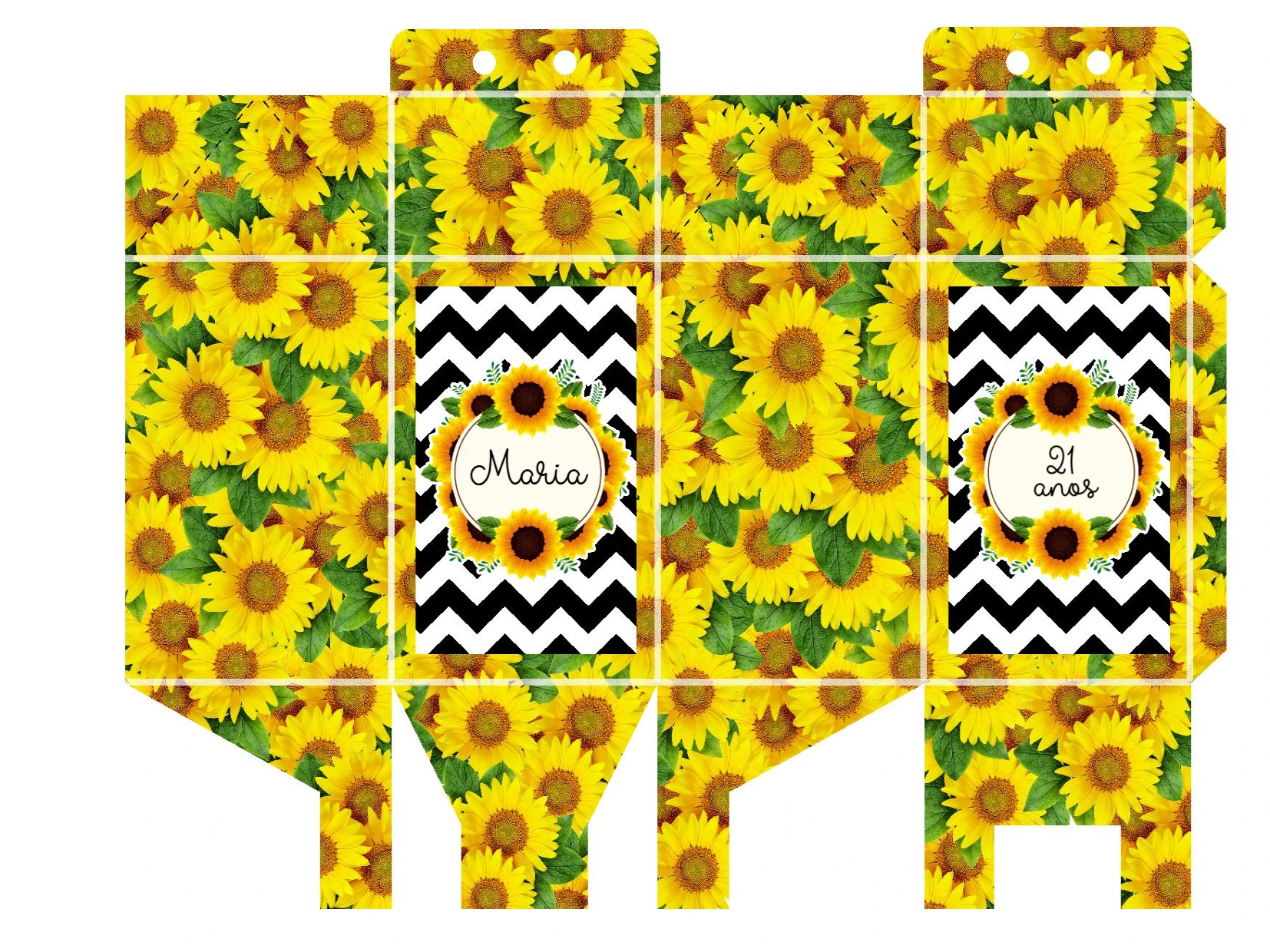 Molde Caixa Milk Girassol para Editar Online