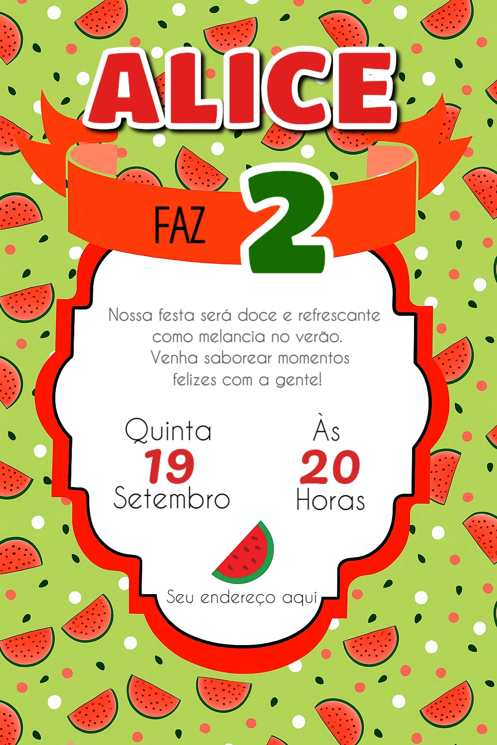 Convite de Aniversário Tema Melancia para Editar Online