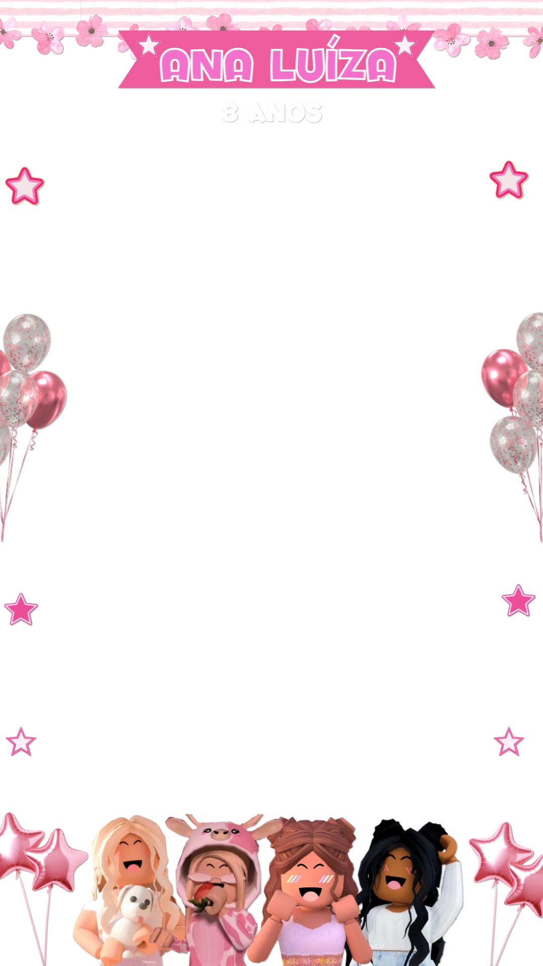 Moldura Aniversário Roblox Menina para Stories Editável